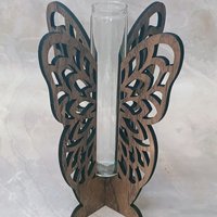Wooden Butterfly Wings Test Tube Flower Holder, propagation stand, small flower vase, glass water tube, gift for garden and plant lover