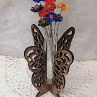 Wooden Butterfly Wings Test Tube Flower Holder, propagation stand, small flower vase, glass water tube, gift for garden and plant lover