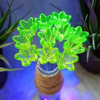 NEW! 16mm Uranium glass Flower, Medium (5/8") starflower on 5in wire. Use in floral bouquet, plant pick, jewelry, gifts; bright glow 395nm