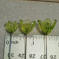 NEW!  Variety Set of 12+16+20mm Uranium Glass Flowers,  on 5in wire. Use in floral bouquet, plant pick, jewelry, gifts; bright glow 395nm