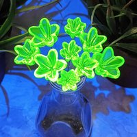 NEW!  Variety Set of 12+16+20mm Uranium Glass Flowers,  on 5in wire. Use in floral bouquet, plant pick, jewelry, gifts; bright glow 395nm