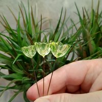 NEW!  Variety Set of 12+16+20mm Uranium Glass Flowers,  on 5in wire. Use in floral bouquet, plant pick, jewelry, gifts; bright glow 395nm