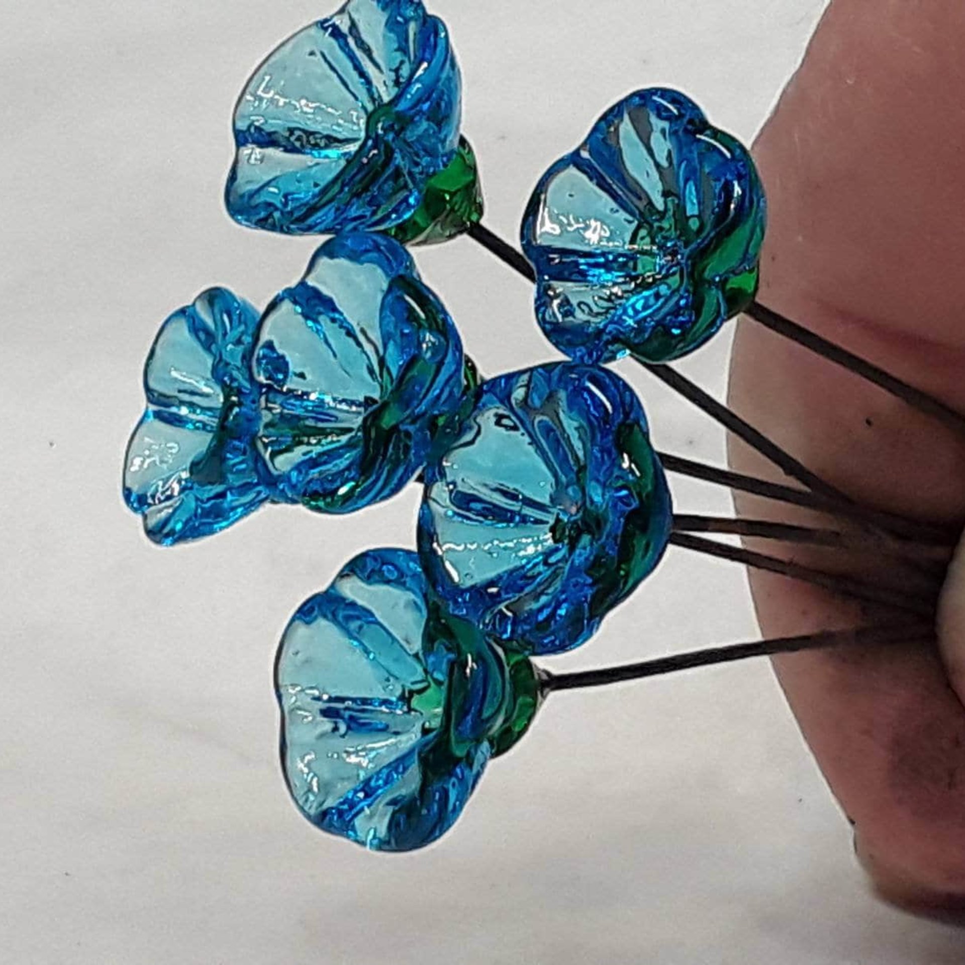 March Aquamarine bellflower miniature glass flower headpins March birthstone tiny small glass flowers on wire individually crafted lampwork