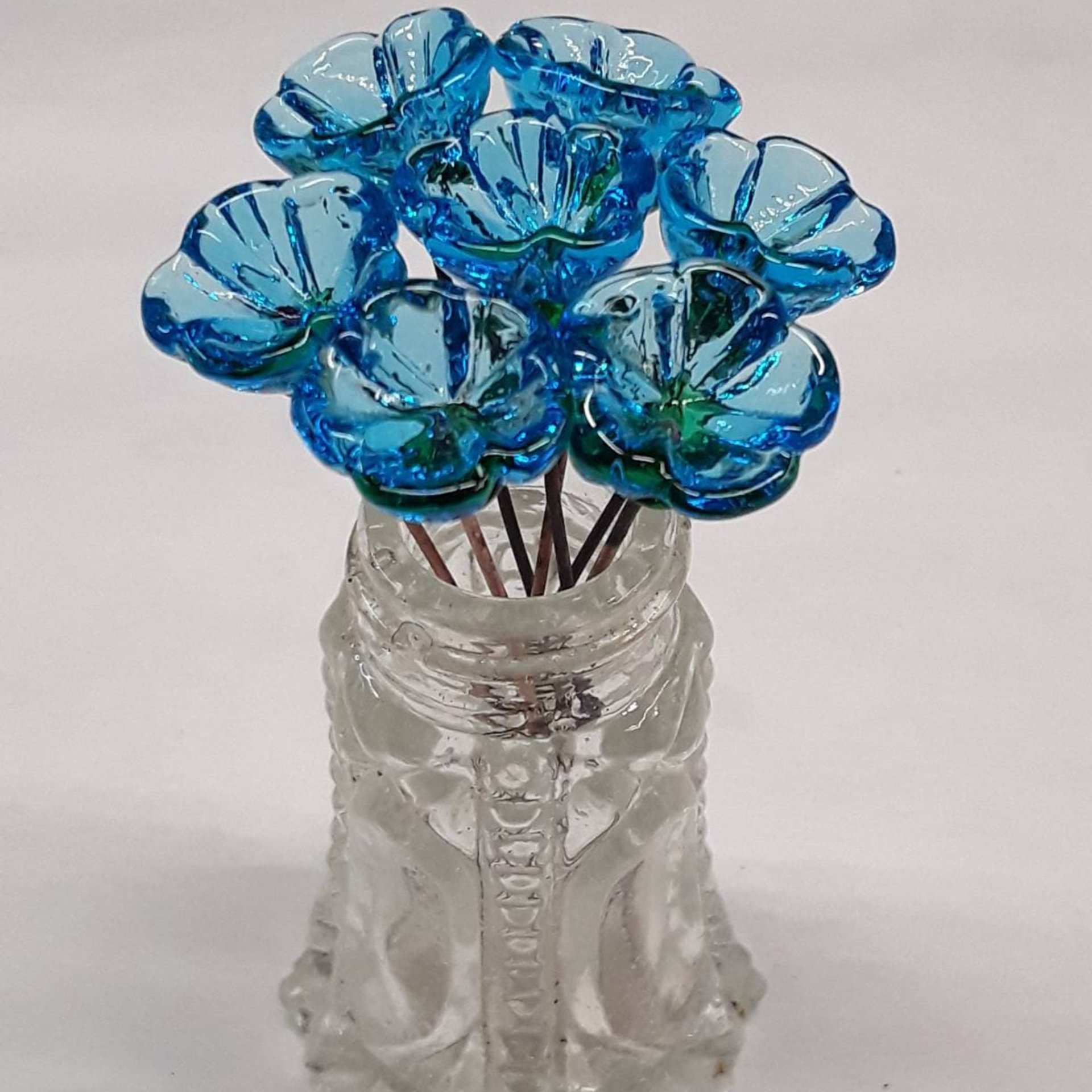 March Aquamarine bellflower miniature glass flower headpins March birthstone tiny small glass flowers on wire individually crafted lampwork