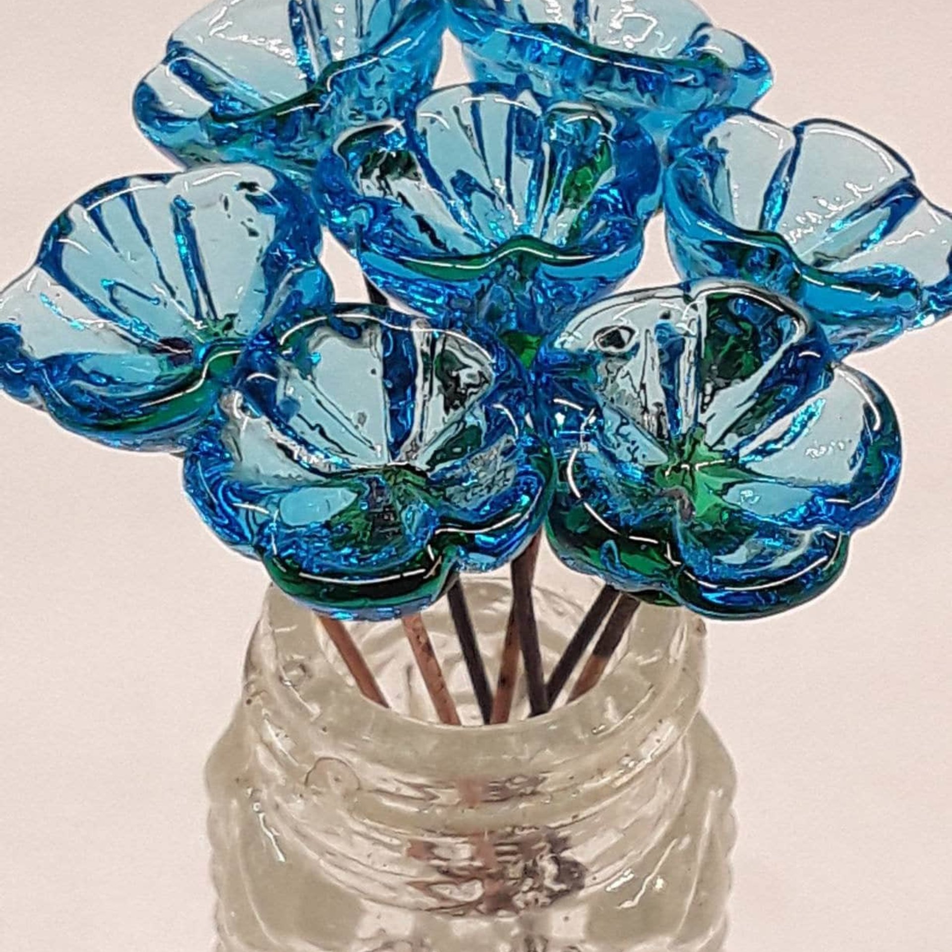 March Aquamarine bellflower miniature glass flower headpins March birthstone tiny small glass flowers on wire individually crafted lampwork