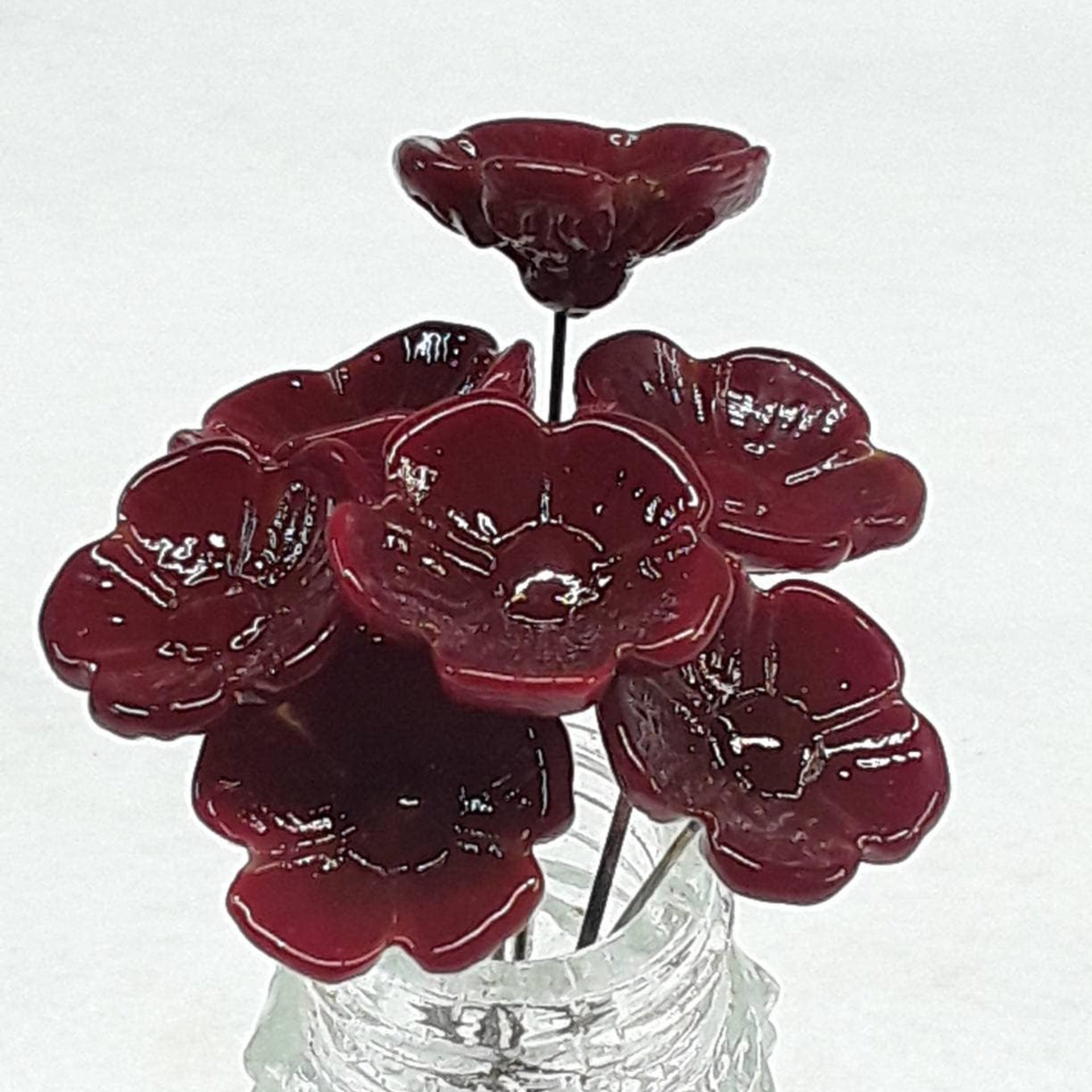 Dark Red Brown Garnet Glass Flower headpins, January birthstone gift, tiny small mini glass flowers on wire; lampwork, jewelry, mixed media