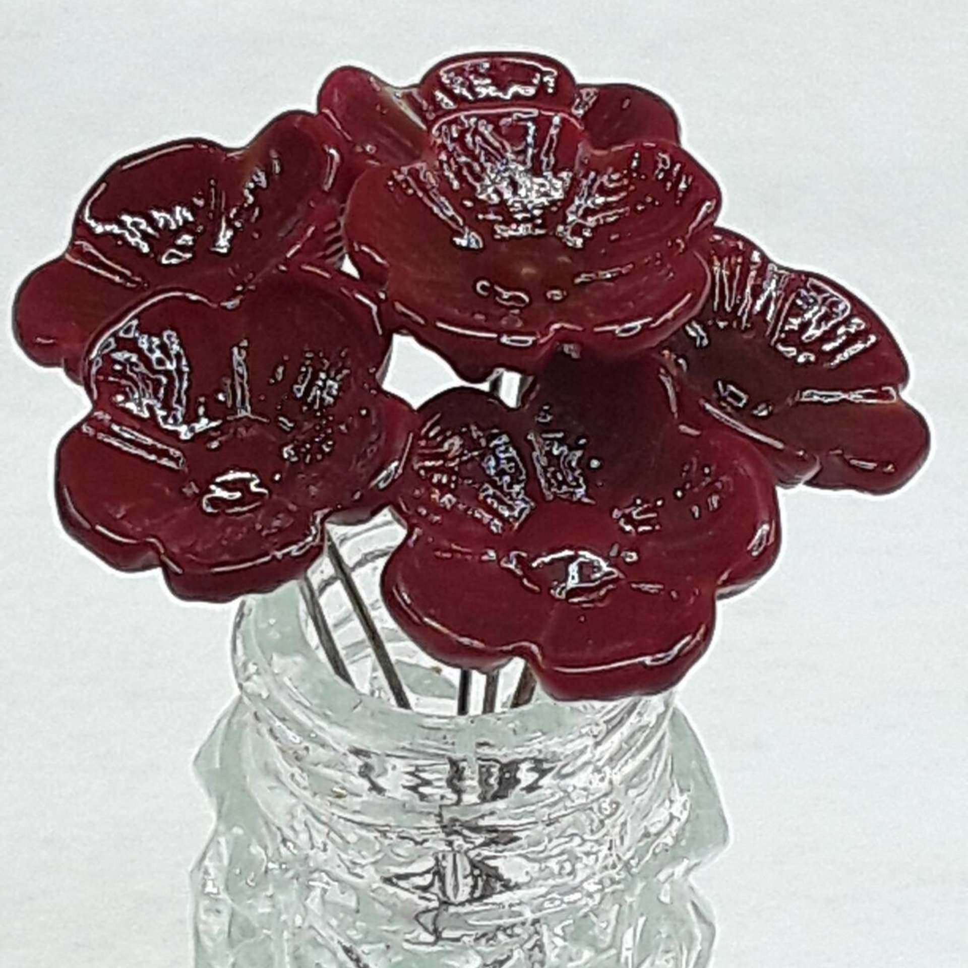 Dark Red Brown Garnet Glass Flower headpins, January birthstone gift, tiny small mini glass flowers on wire; lampwork, jewelry, mixed media