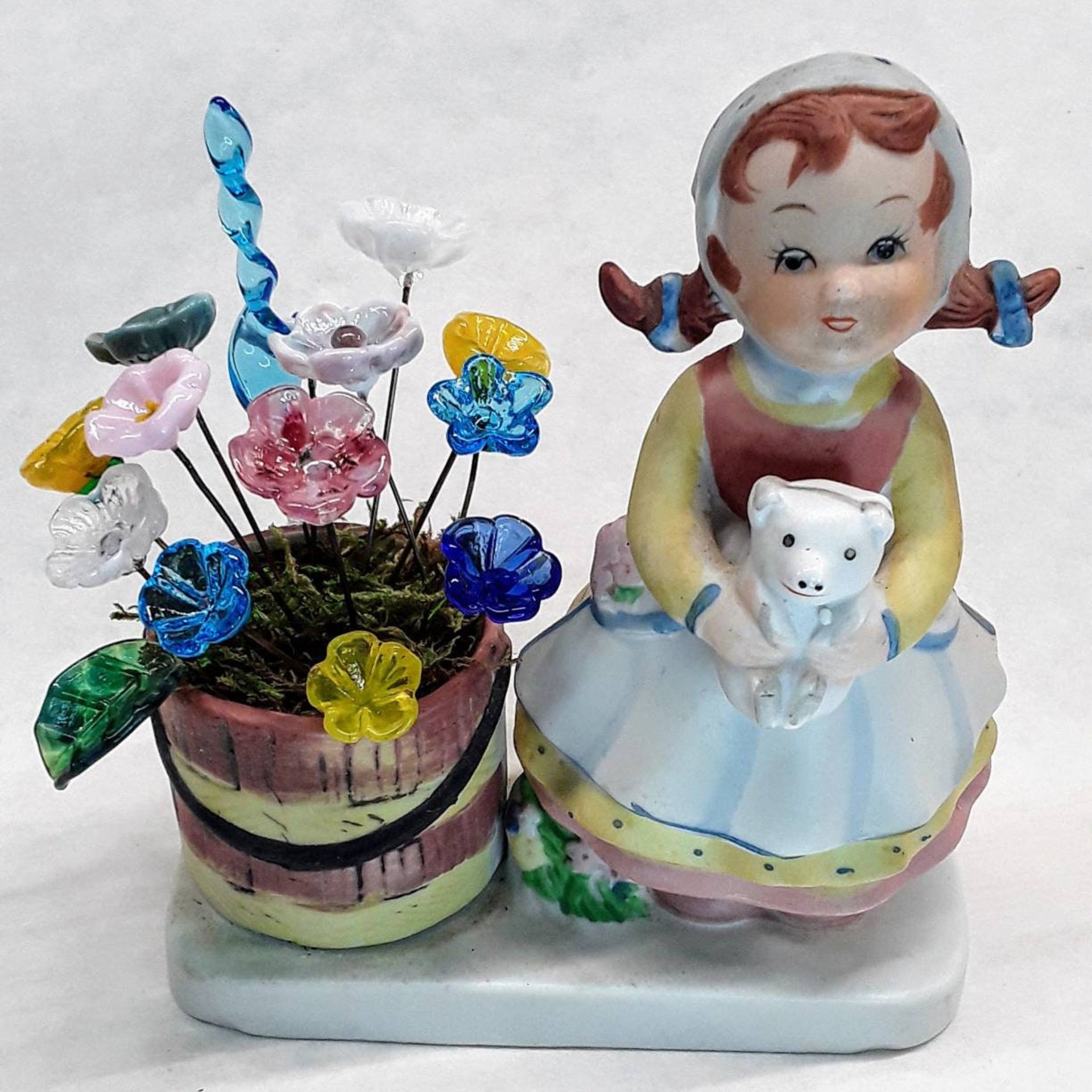 A bucket of flowers for this country girl and her friend- vintage porcelain vase