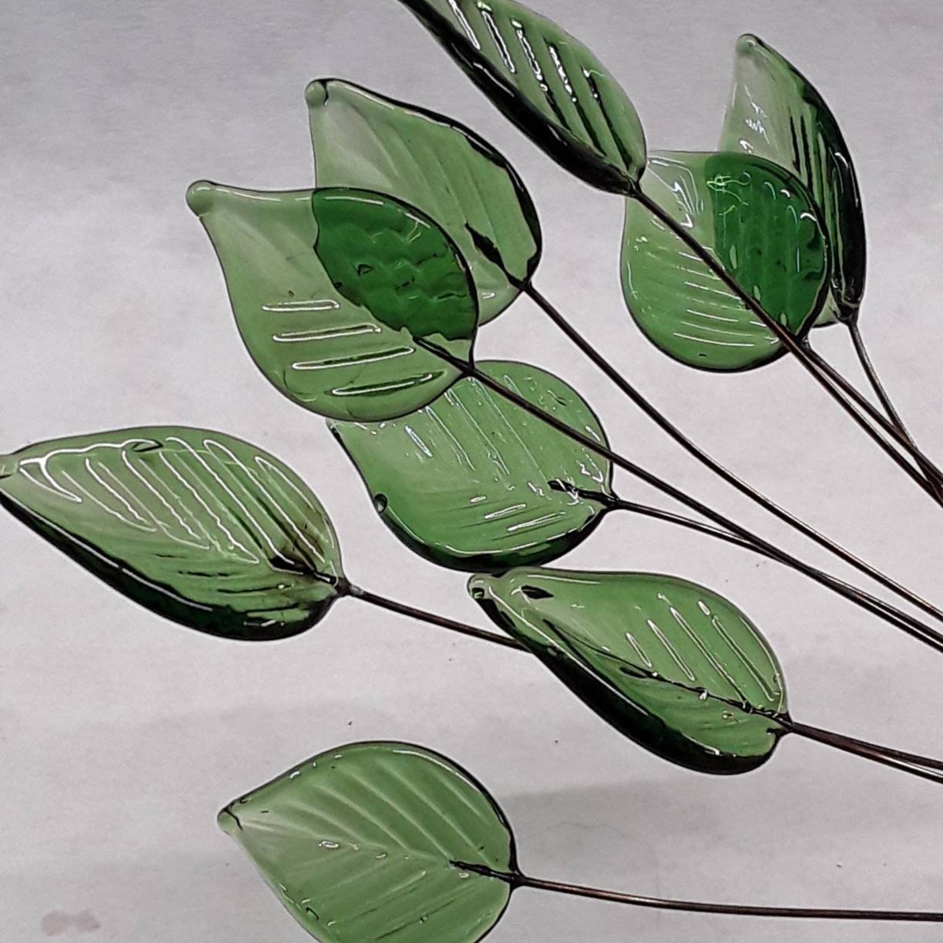 Elegant Sage Green Glass Leaf Headpins;tiny small glass leaf shape on wire; handcrafted lampwork, jewelry, mixed media, wedding decor, plant