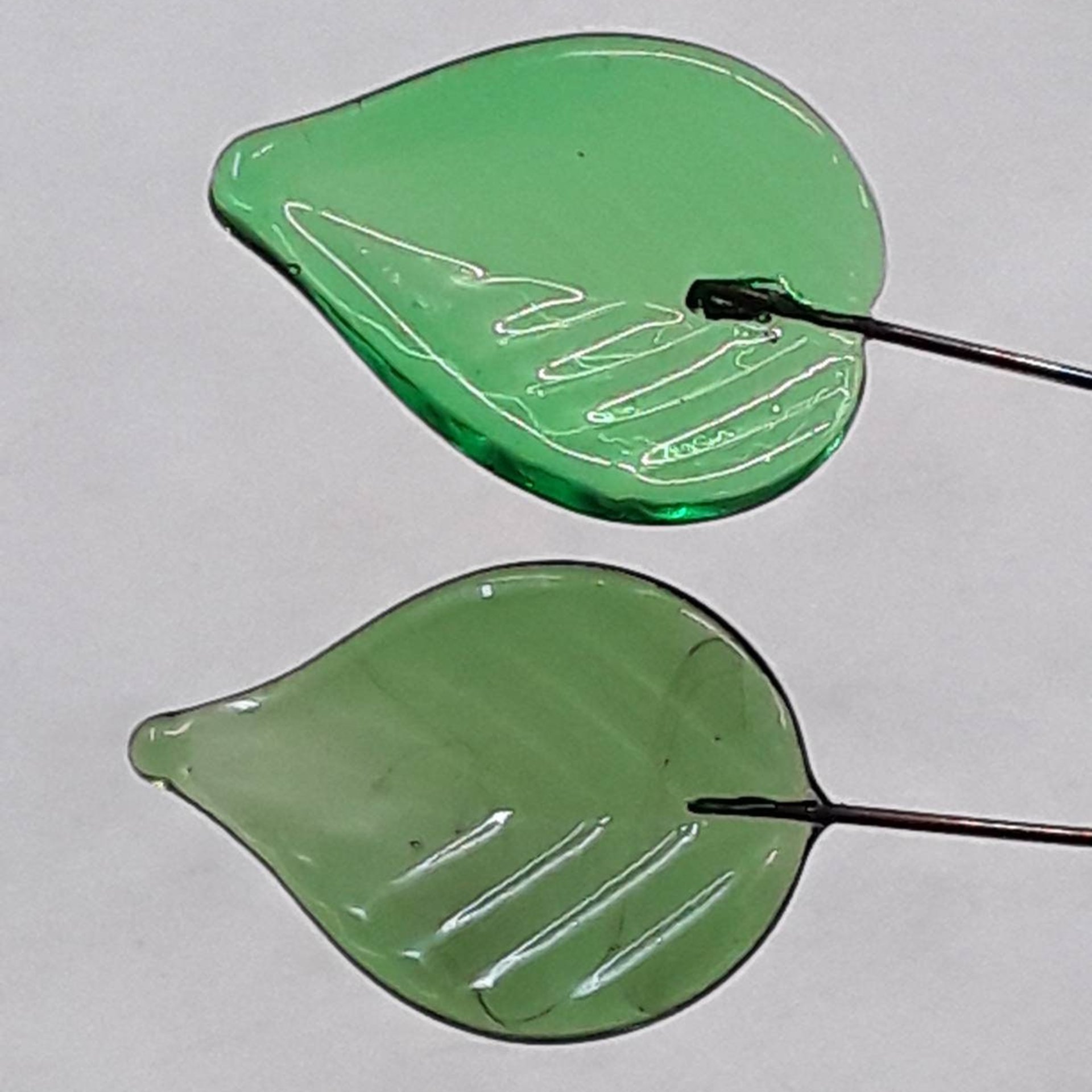 Elegant Sage Green Glass Leaf Headpins;tiny small glass leaf shape on wire; handcrafted lampwork, jewelry, mixed media, wedding decor, plant