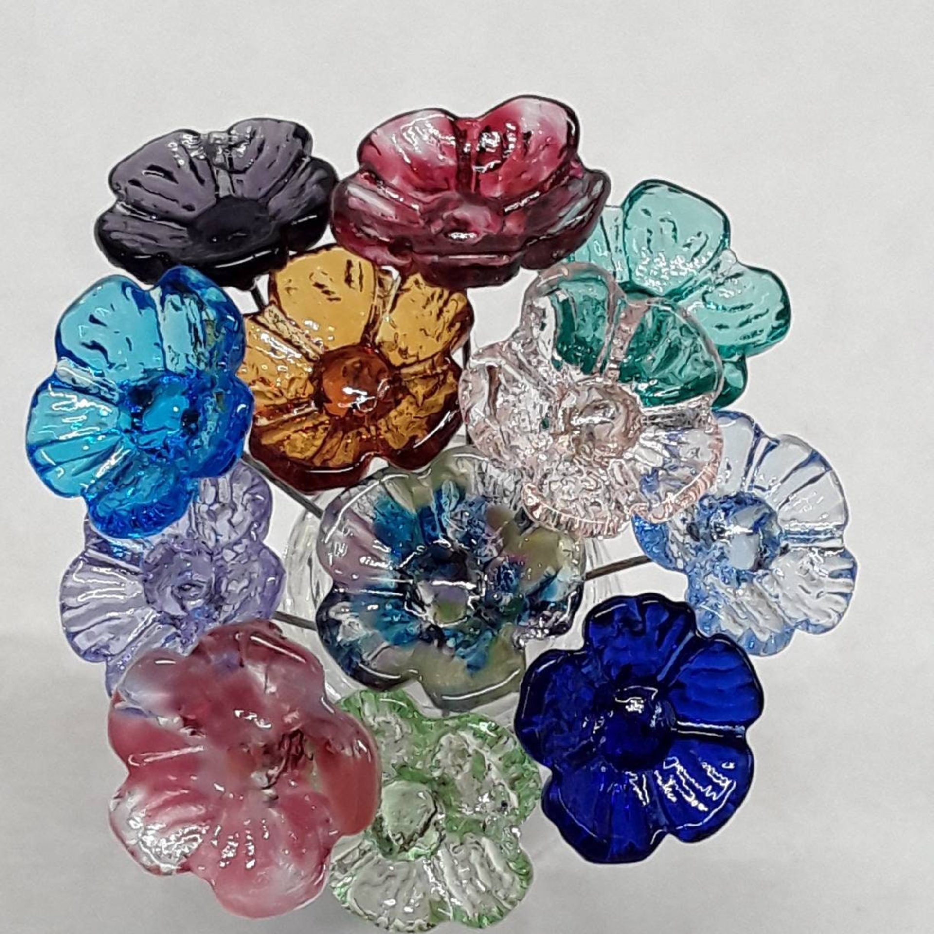 5-petal glass flower headpins ~ tiny small mini glass flowers on wire - flower bouquet; individually crafted lampwork for jewelry, bouquets
