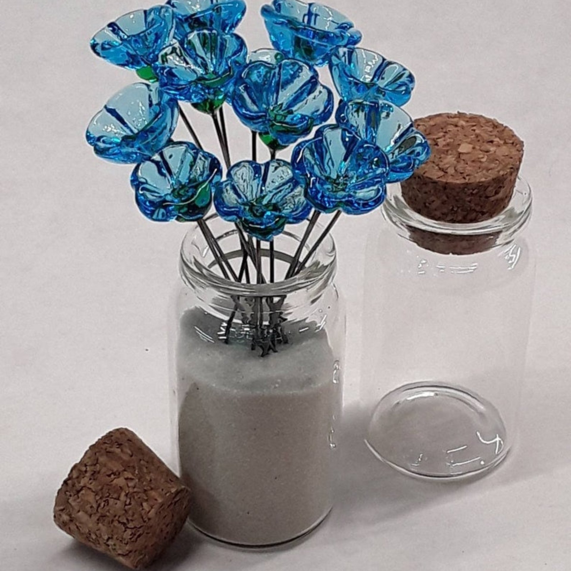 March Aquamarine bellflower miniature glass flower headpins March birthstone tiny small glass flowers on wire individually crafted lampwork