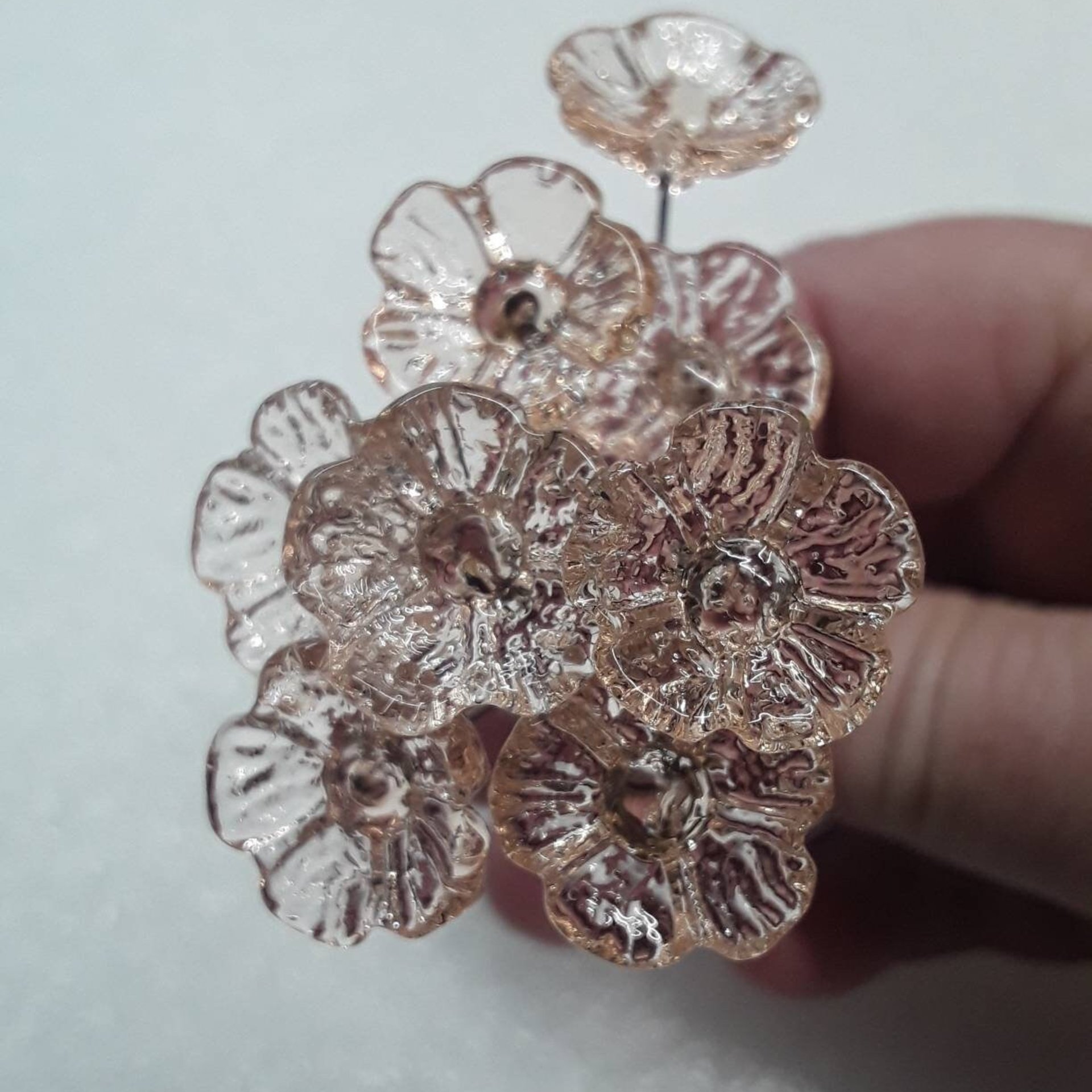 SWEET PEACH glass flower headpins, tiny small mini glass flowers on wire; handcrafted lampwork, jewelry, mixed media, wedding, small gifts