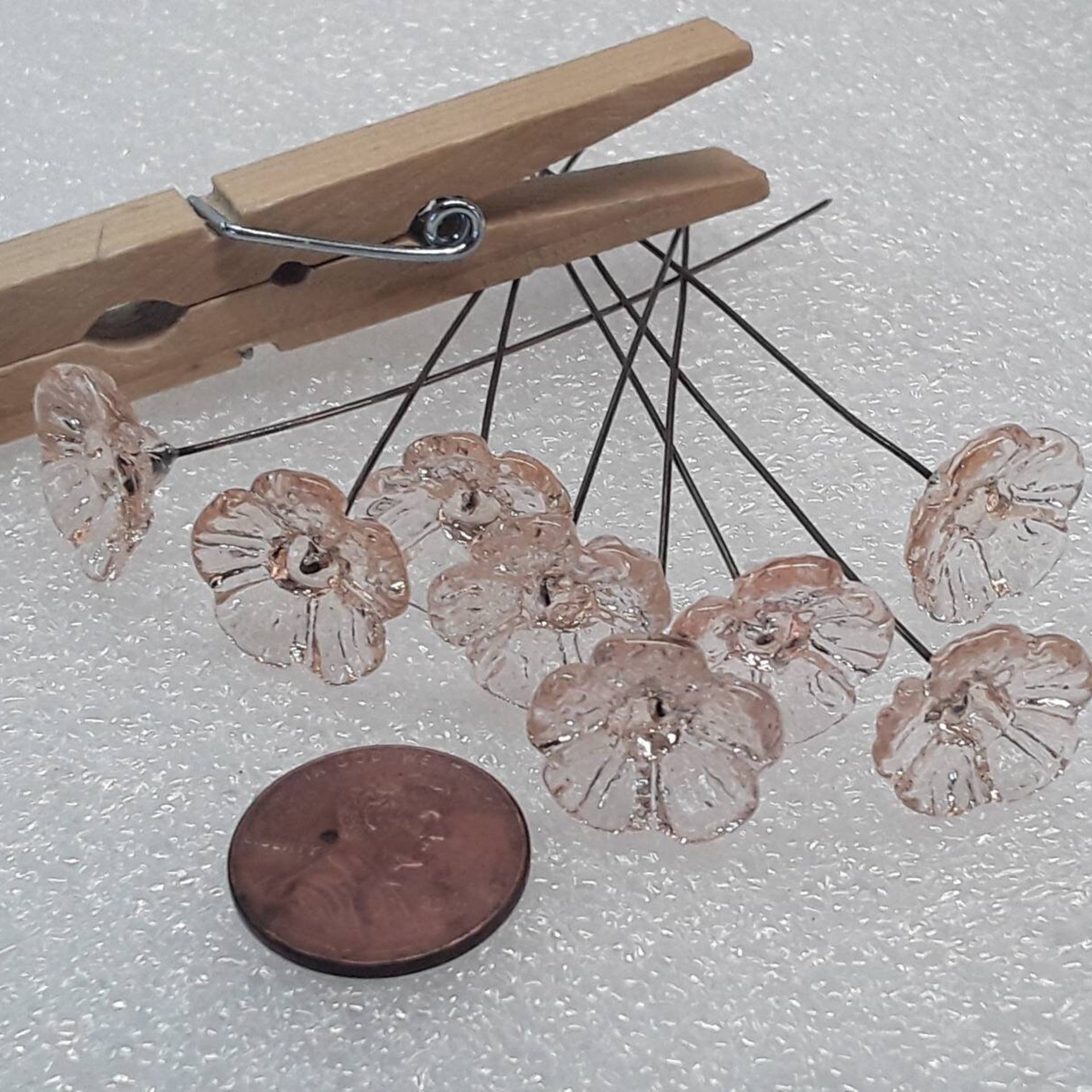 SWEET PEACH glass flower headpins, tiny small mini glass flowers on wire; handcrafted lampwork, jewelry, mixed media, wedding, small gifts