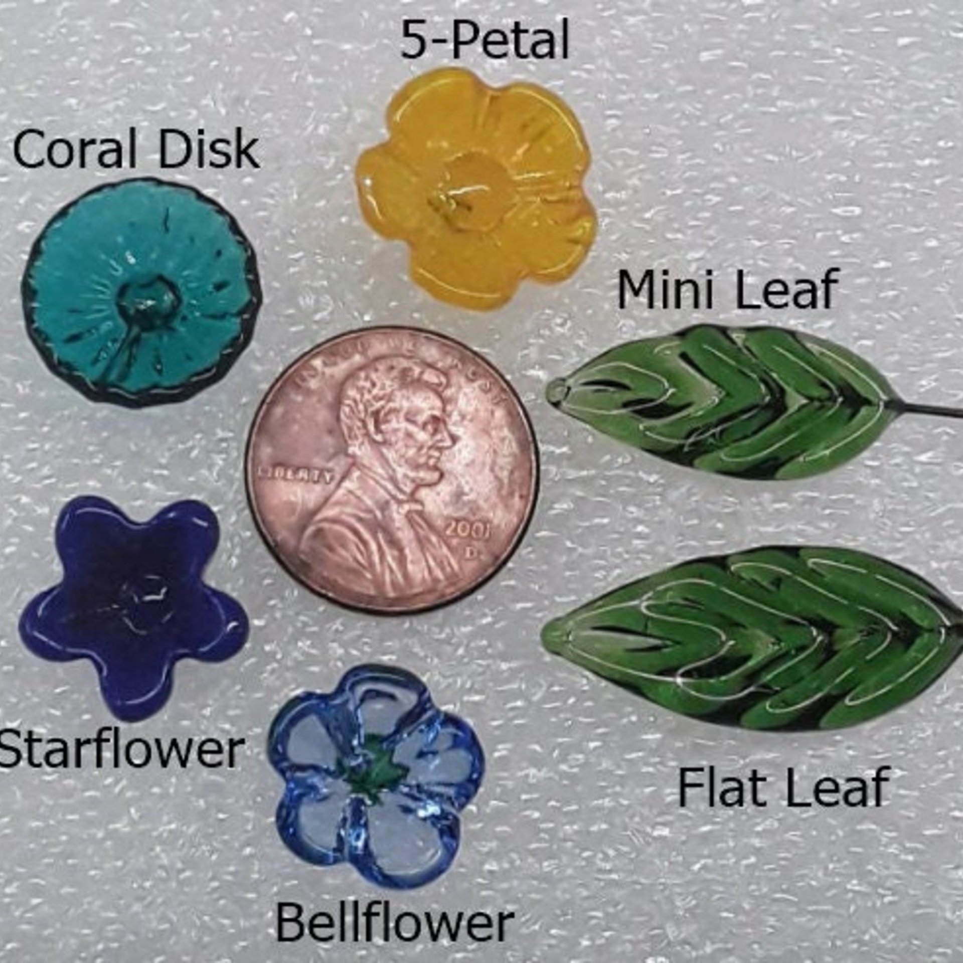 Tie Dye 5-petal glass flower headpins ~ tiny small mini glass flowers on wire; individually crafted lampwork by me in my studio