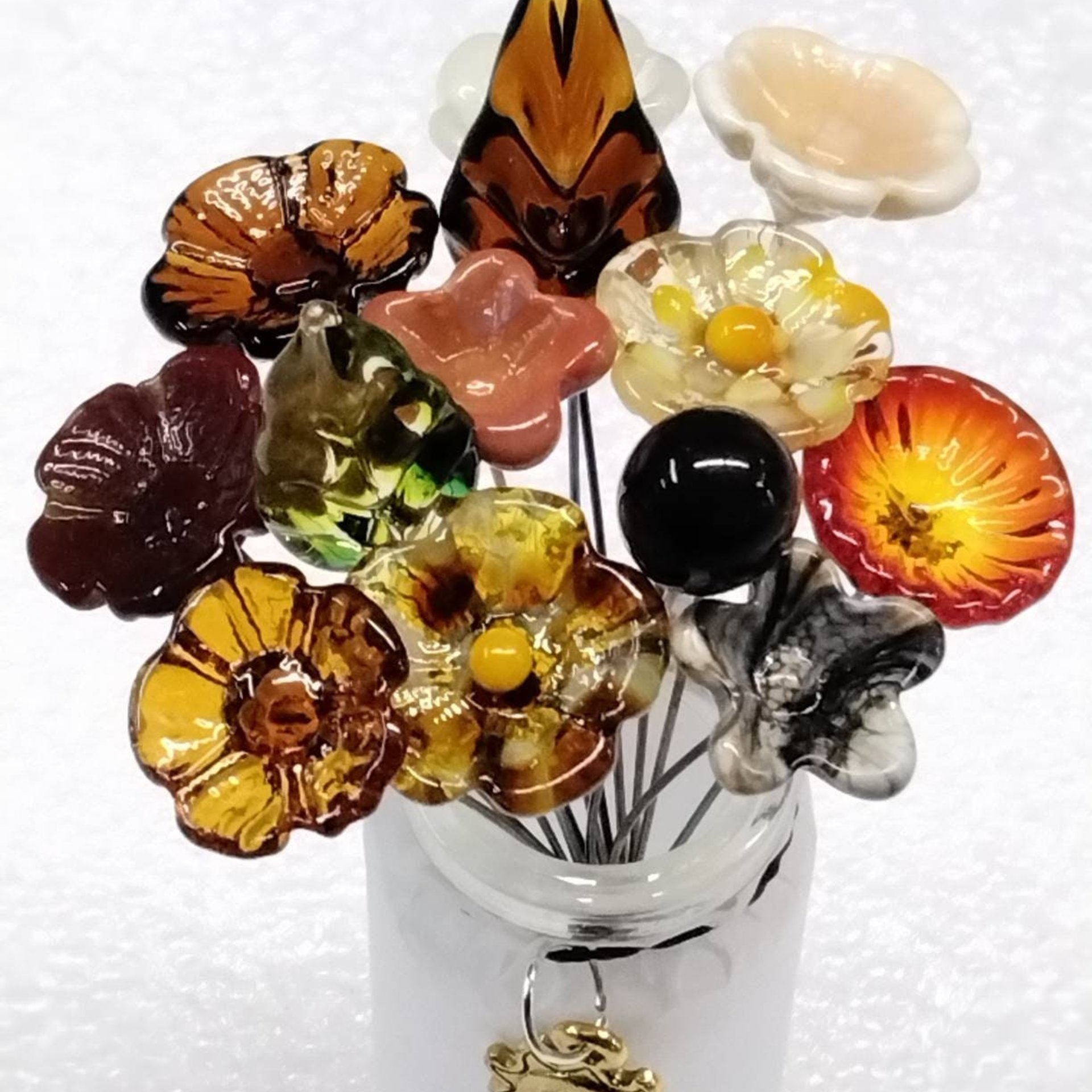 FALL IN LOVE Bouquet mixed glass flower/leaf bouquet, tiny mini small glass flowers, fall host gift, autumn bouquet, jewelry, wedding decor