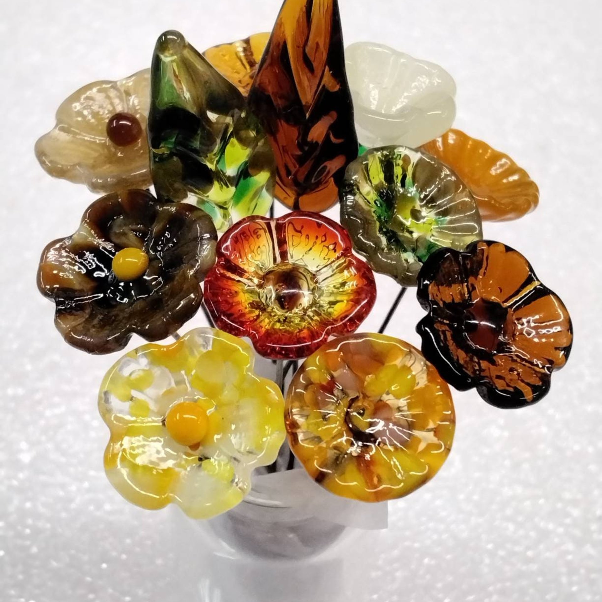 FALL IN LOVE Bouquet mixed glass flower/leaf bouquet, tiny mini small glass flowers, fall host gift, autumn bouquet, jewelry, wedding decor