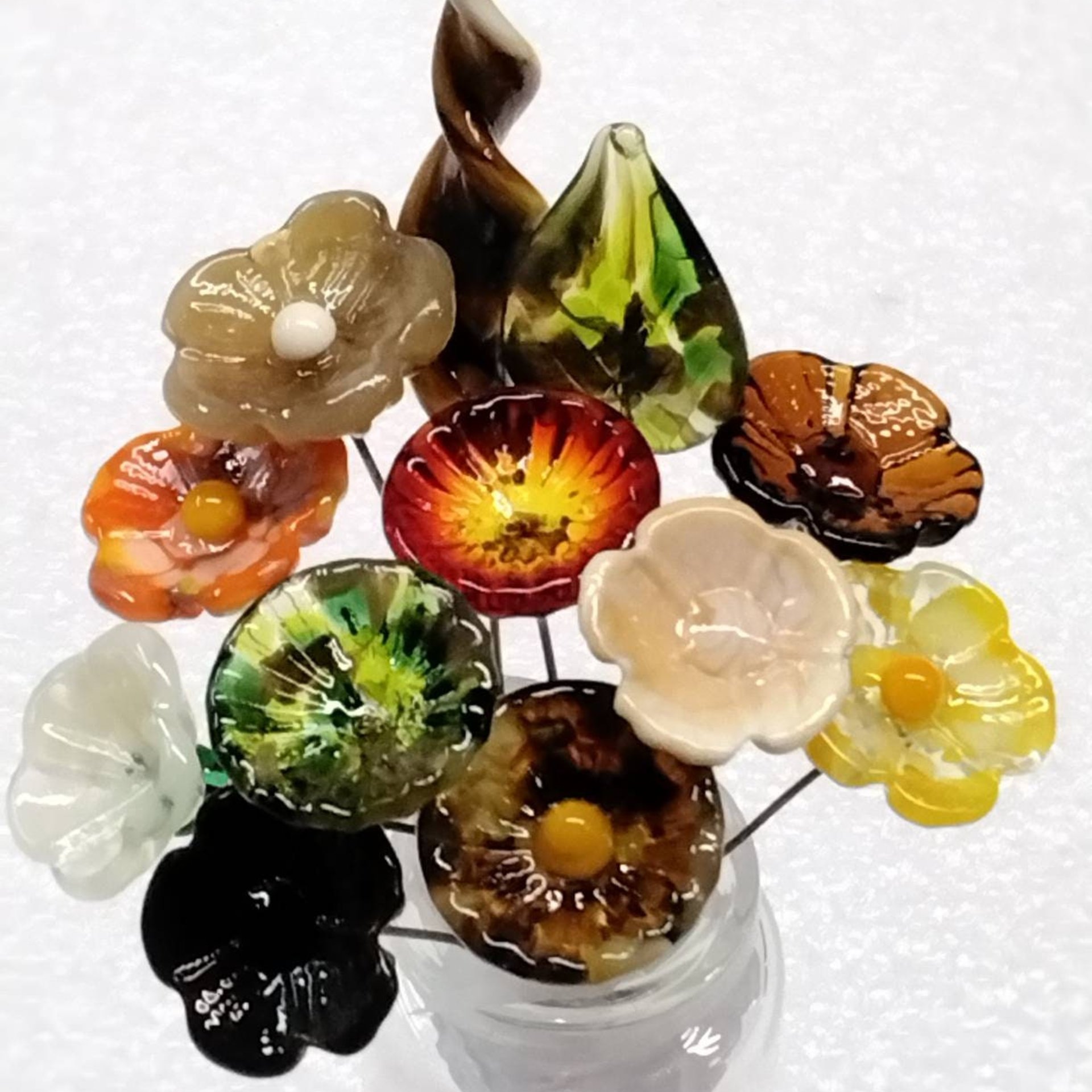 FALL IN LOVE Bouquet mixed glass flower/leaf bouquet, tiny mini small glass flowers, fall host gift, autumn bouquet, jewelry, wedding decor