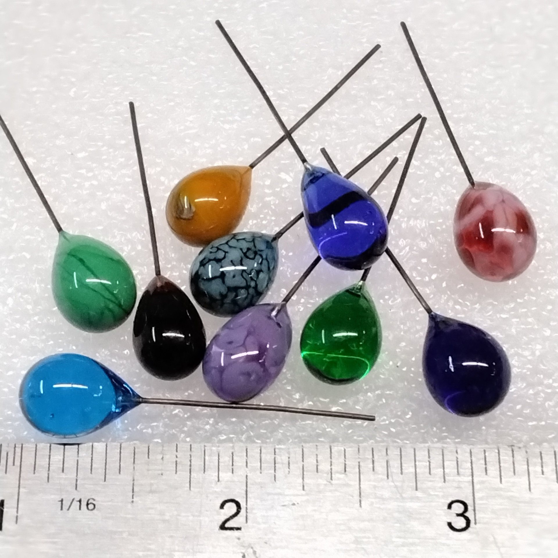 Glass Drop Orb; individually crafted lampwork glass drop orb headpins; glass on wire; jewelry making, bouquet, stitch marker, angel charms