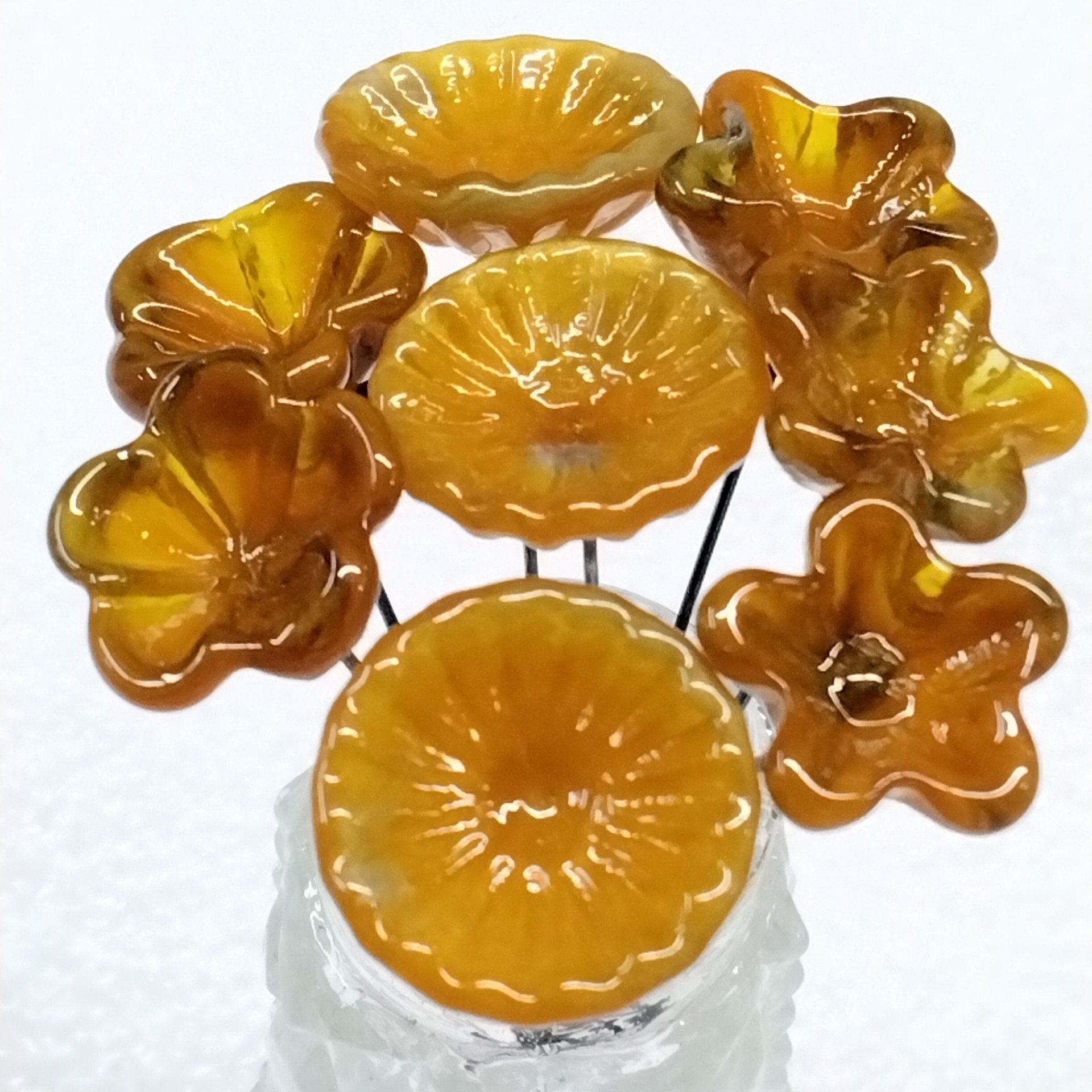 PUMPKIN SPICE glass flowers, tiny small mini glass flowers on wire; handcrafted lampwork, jewelry, mixed media, wedding, small gifts, fall