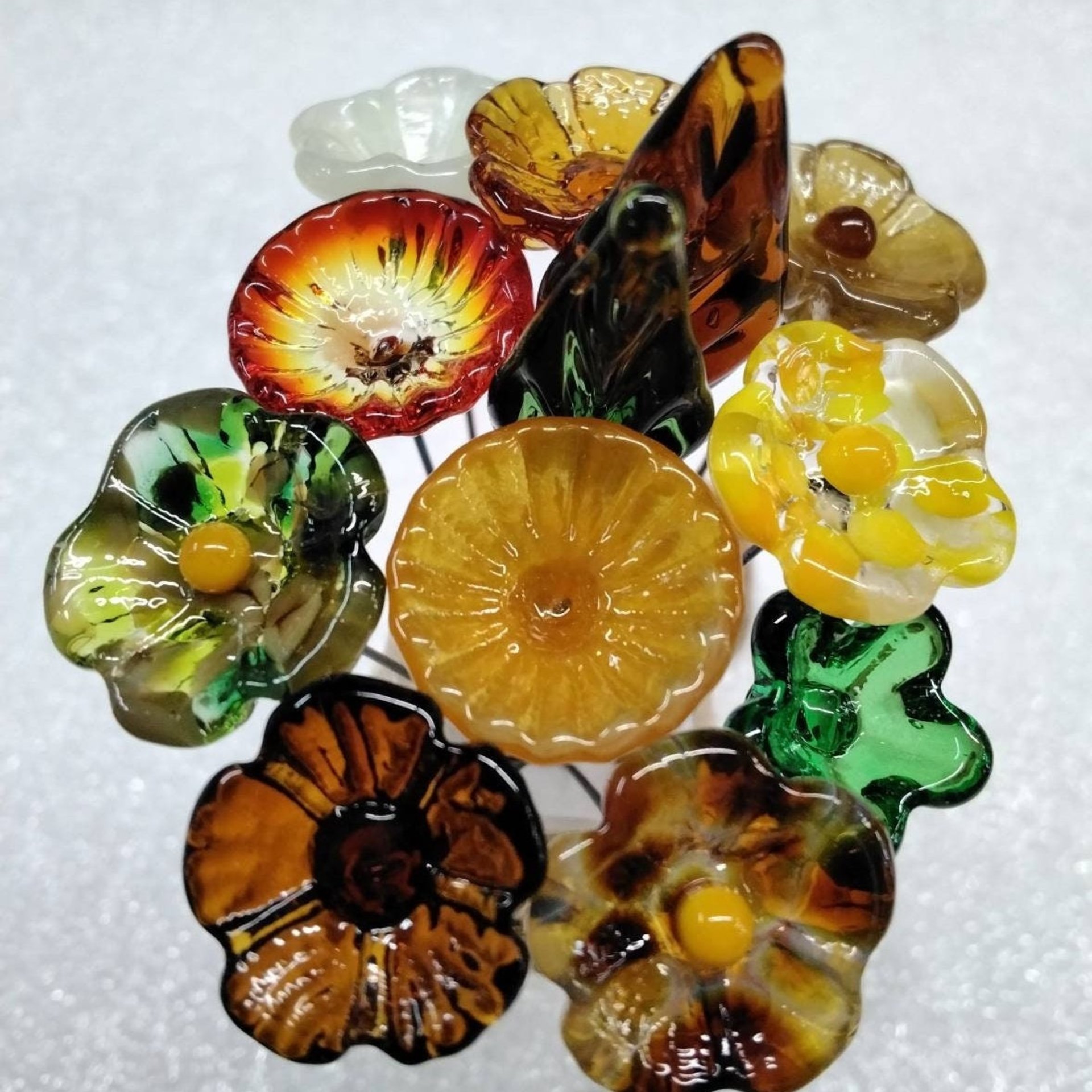 FALL IN LOVE Bouquet mixed glass flower/leaf bouquet, tiny mini small glass flowers, fall host gift, autumn bouquet, jewelry, wedding decor