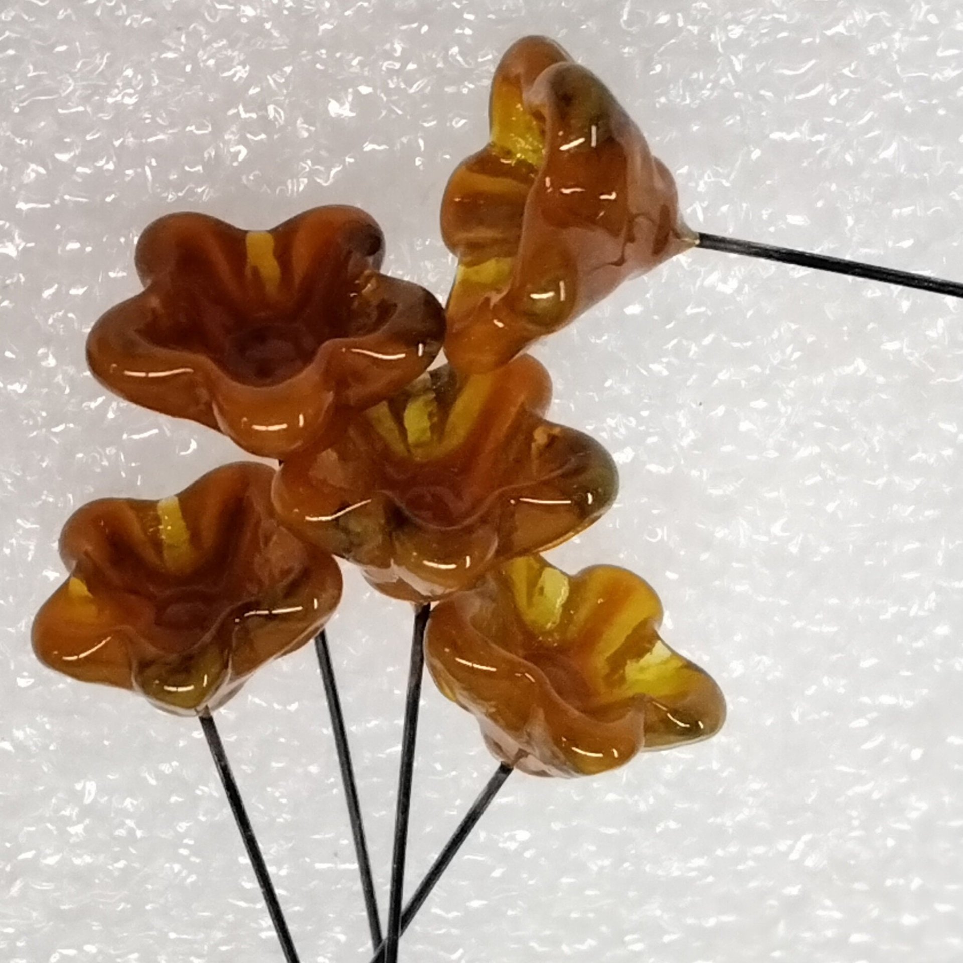 PUMPKIN SPICE glass flowers, tiny small mini glass flowers on wire; handcrafted lampwork, jewelry, mixed media, wedding, small gifts, fall