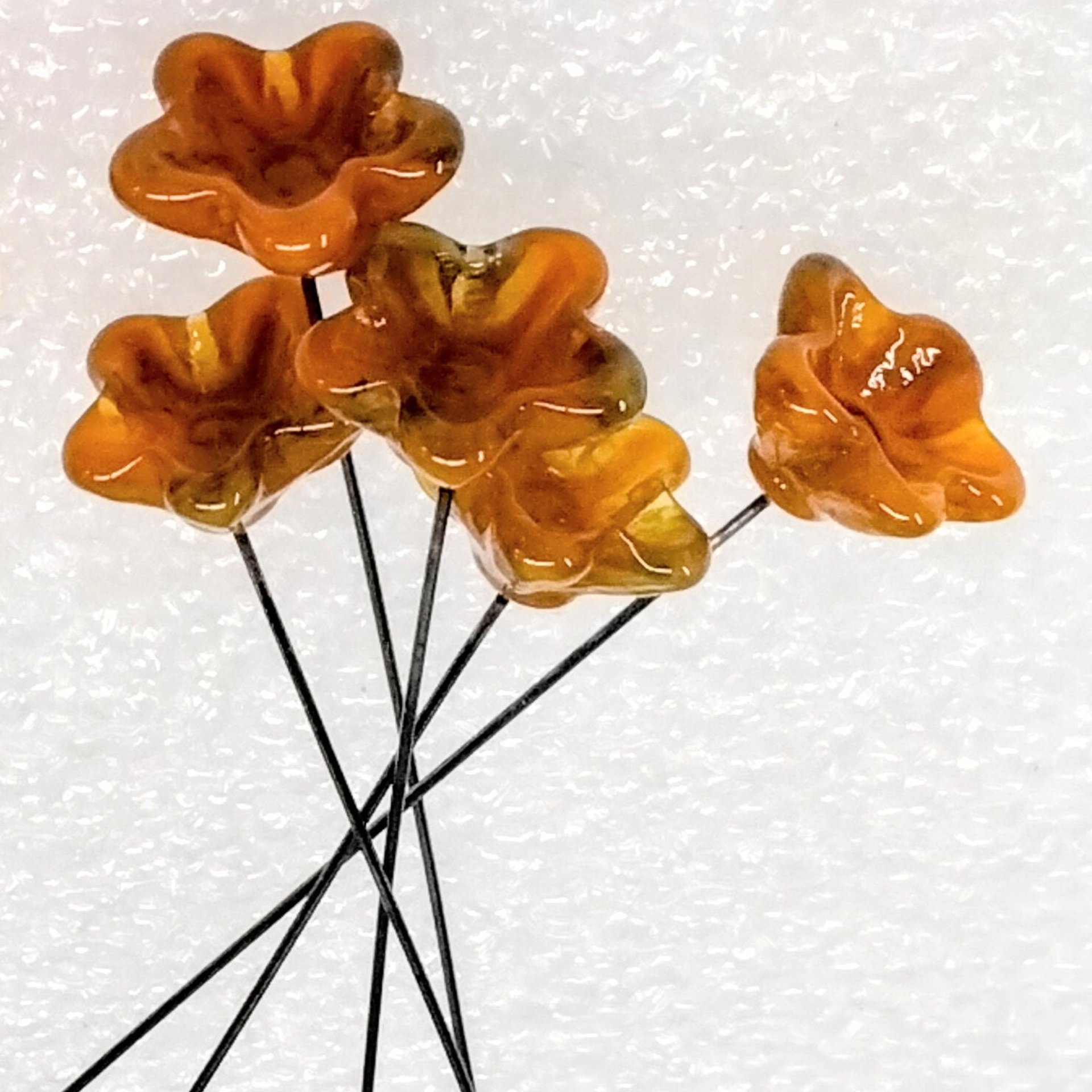 PUMPKIN SPICE glass flowers, tiny small mini glass flowers on wire; handcrafted lampwork, jewelry, mixed media, wedding, small gifts, fall