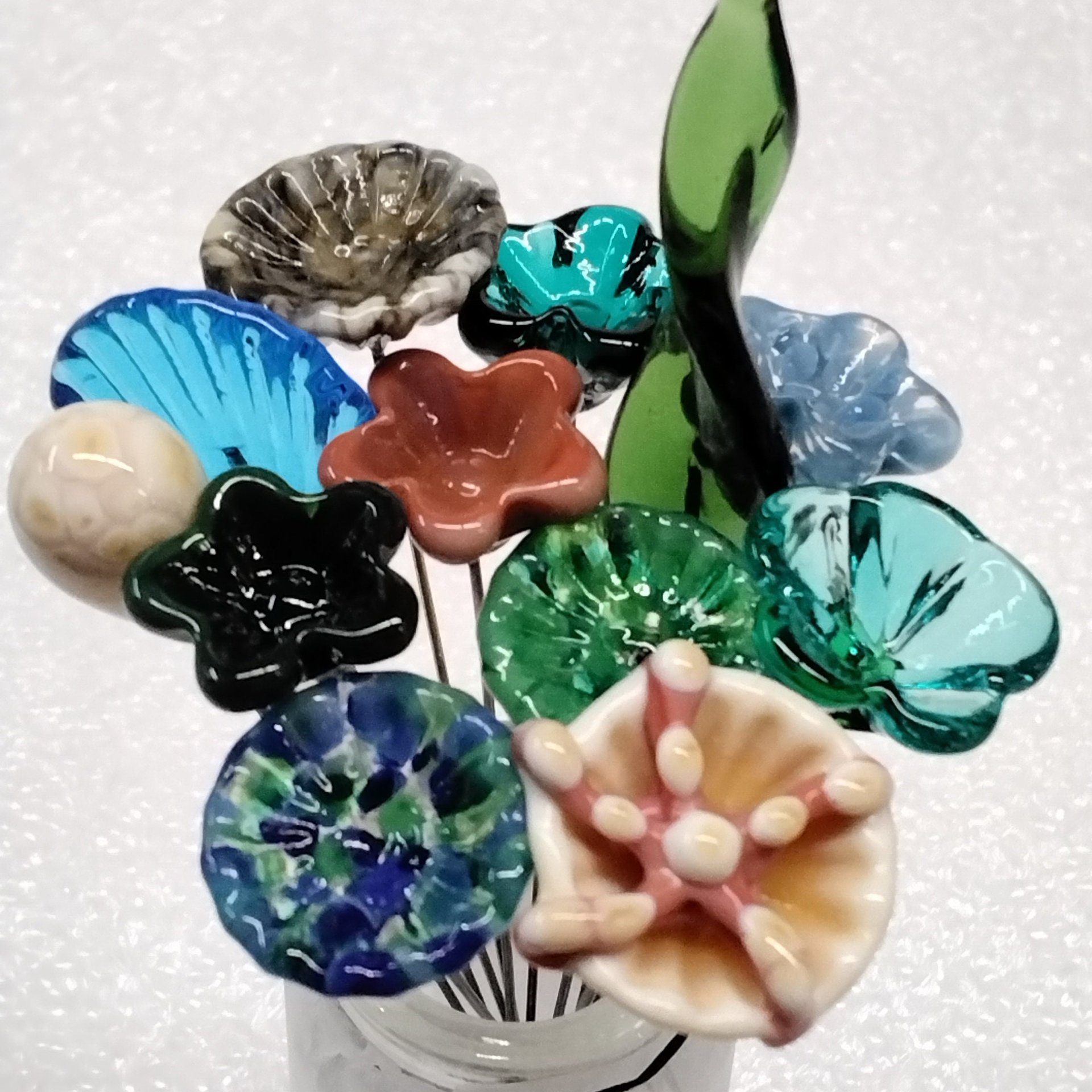 Ocean Beach Bouquet mixed glass flowers with ocean beach colors, tiny small mini glass flowers; each unique, great gift! ocean, beach, sand