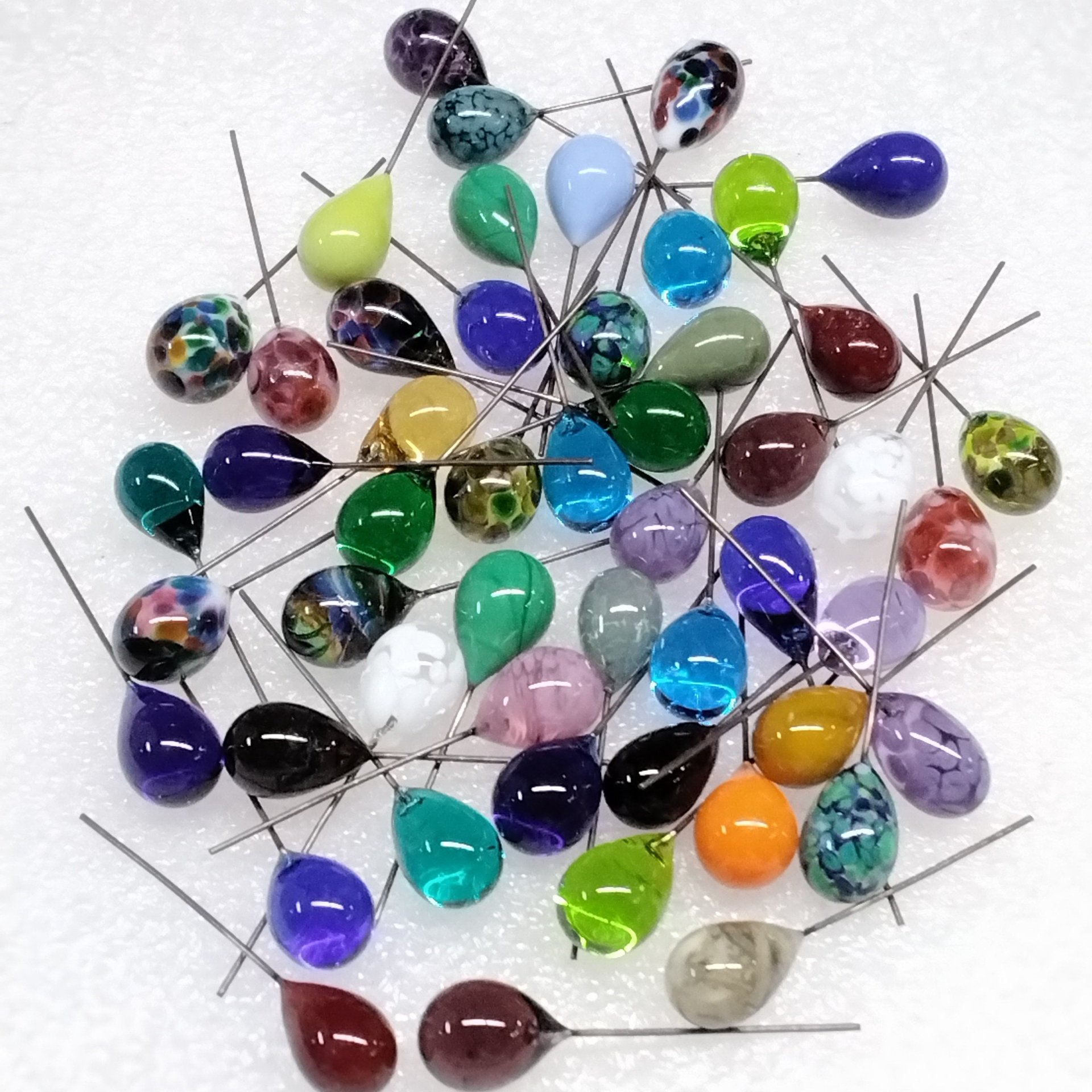 Glass Drop Orb; individually crafted lampwork glass drop orb headpins; glass on wire; jewelry making, bouquet, stitch marker, angel charms