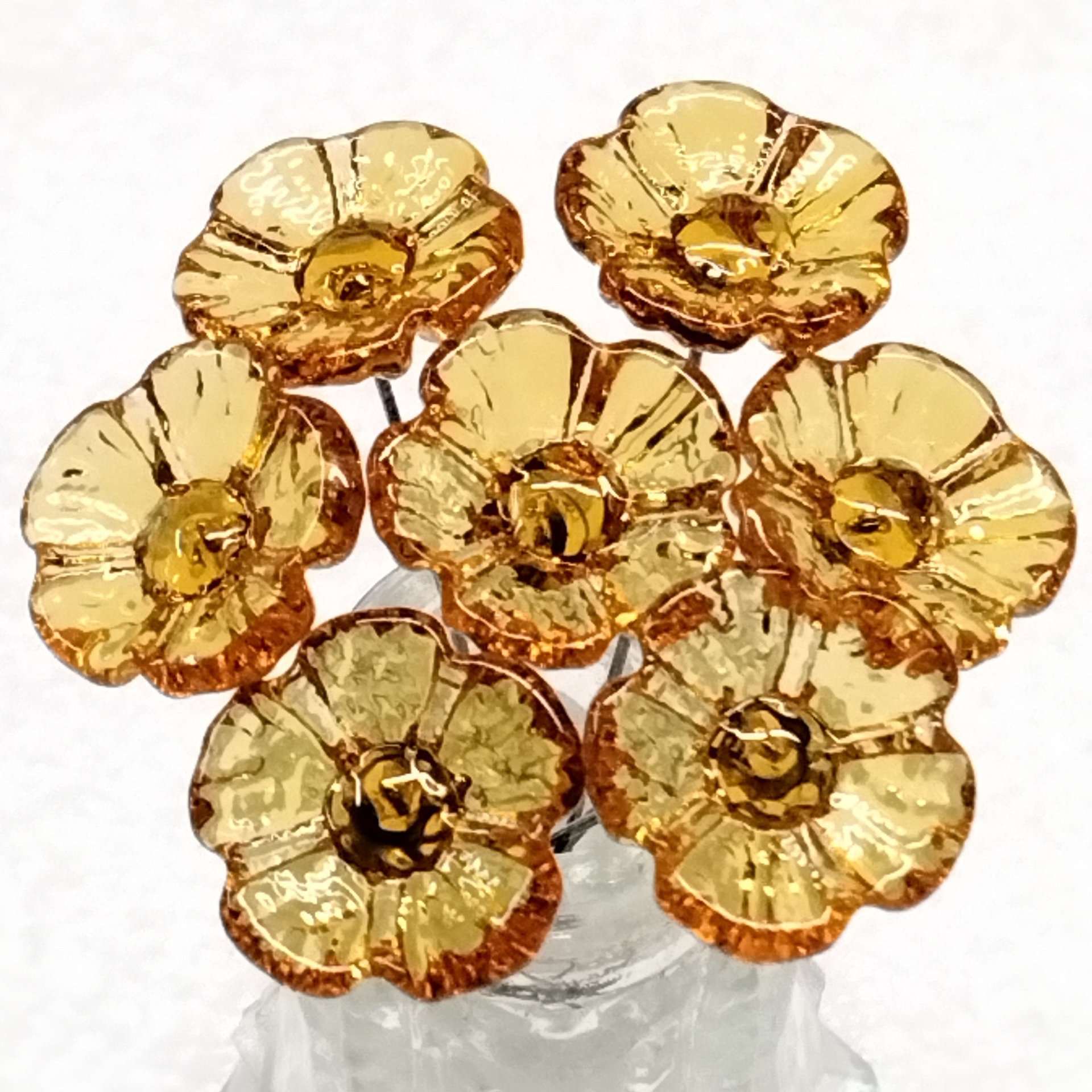 Citrine Golden Glass Flower headpins; tiny small mini glass flowers on wire; November Birthstone; jewelry, gift, curio, windowsill, handmade