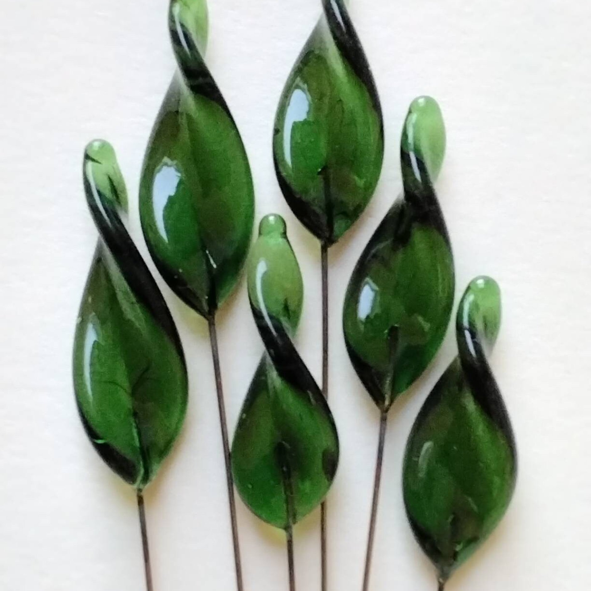 Sage Twist Spike/Leaf glass headpins;  small, tiny miniature flowers on wire  ~ individually crafted lampwork