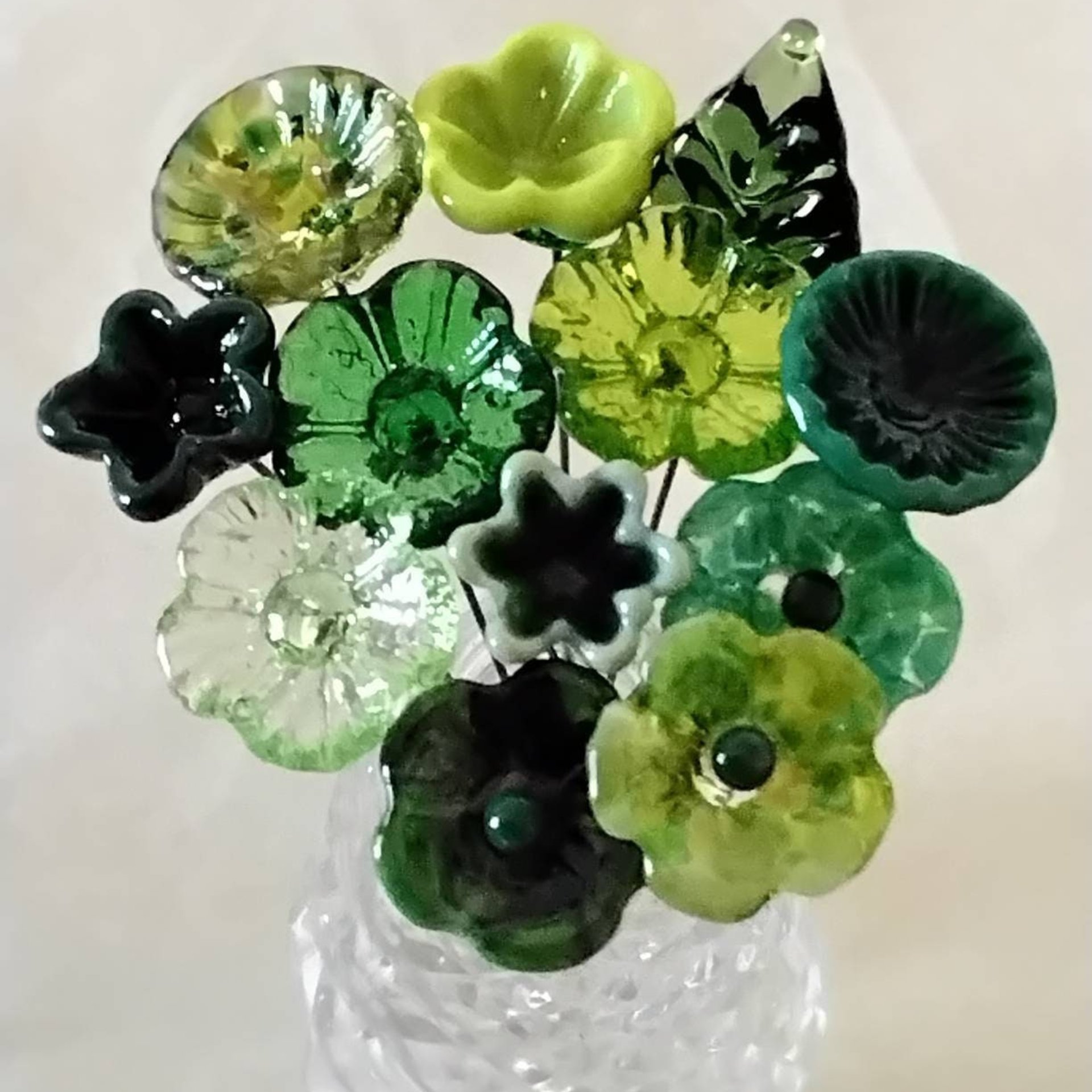 IRISH CELTIC Bouquet ~ glass flower bouquet, tiny small miniature glass flowers; individually crafted lampwork, irish gift, greenspace curio