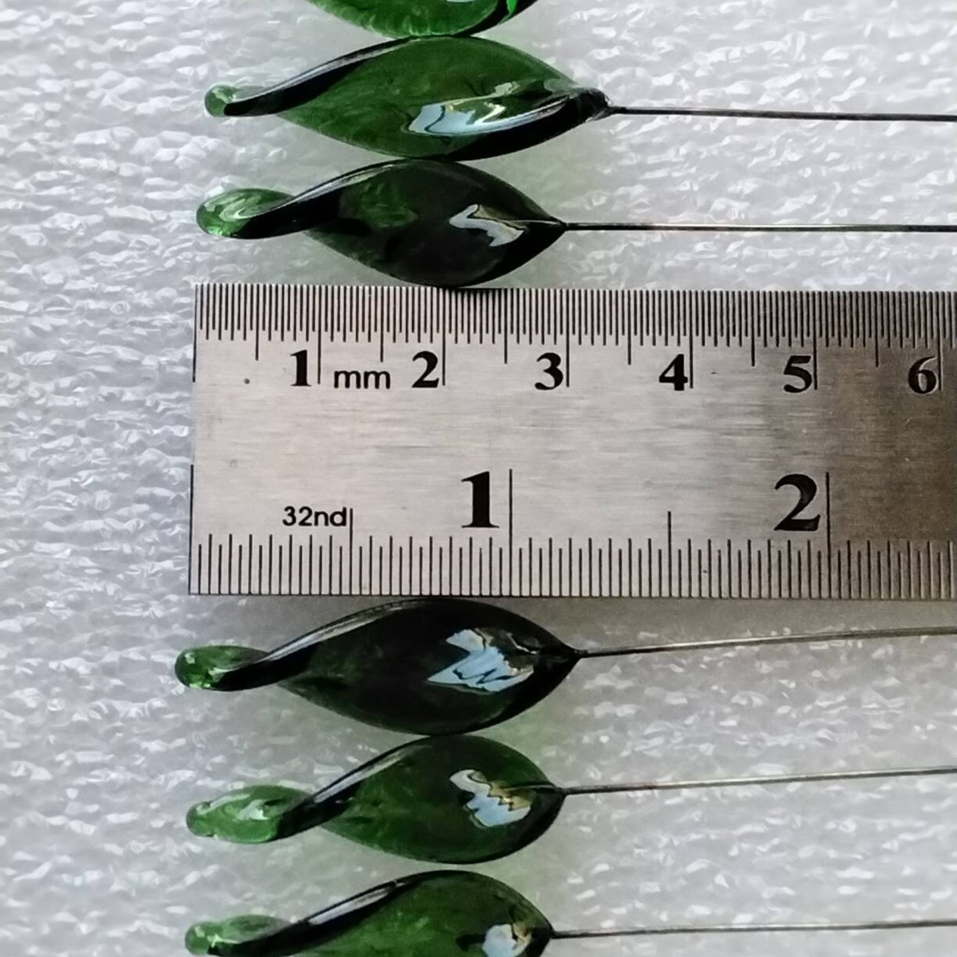 Sage Twist Spike/Leaf glass headpins;  small, tiny miniature flowers on wire  ~ individually crafted lampwork