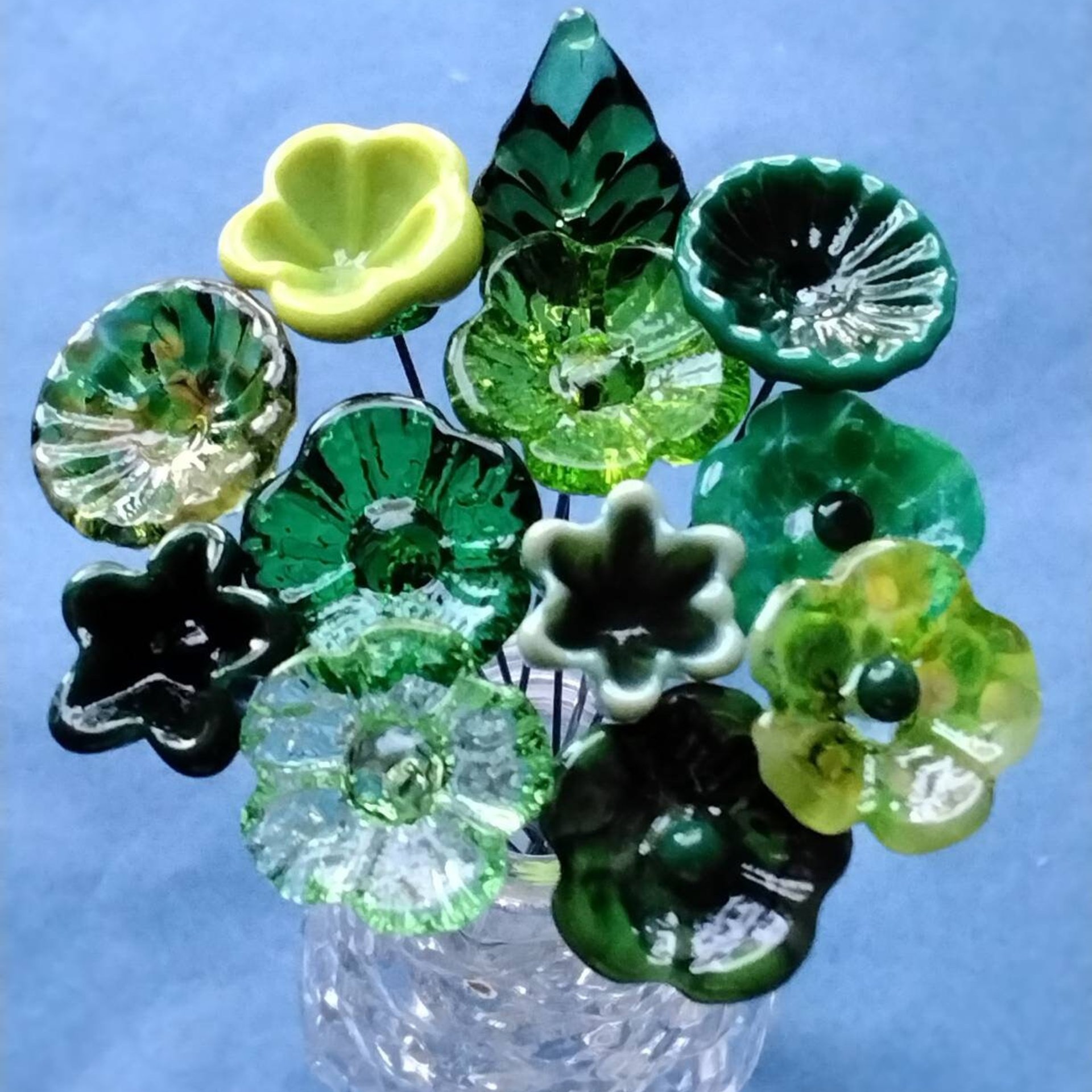IRISH CELTIC Bouquet ~ glass flower bouquet, tiny small miniature glass flowers; individually crafted lampwork, irish gift, greenspace curio