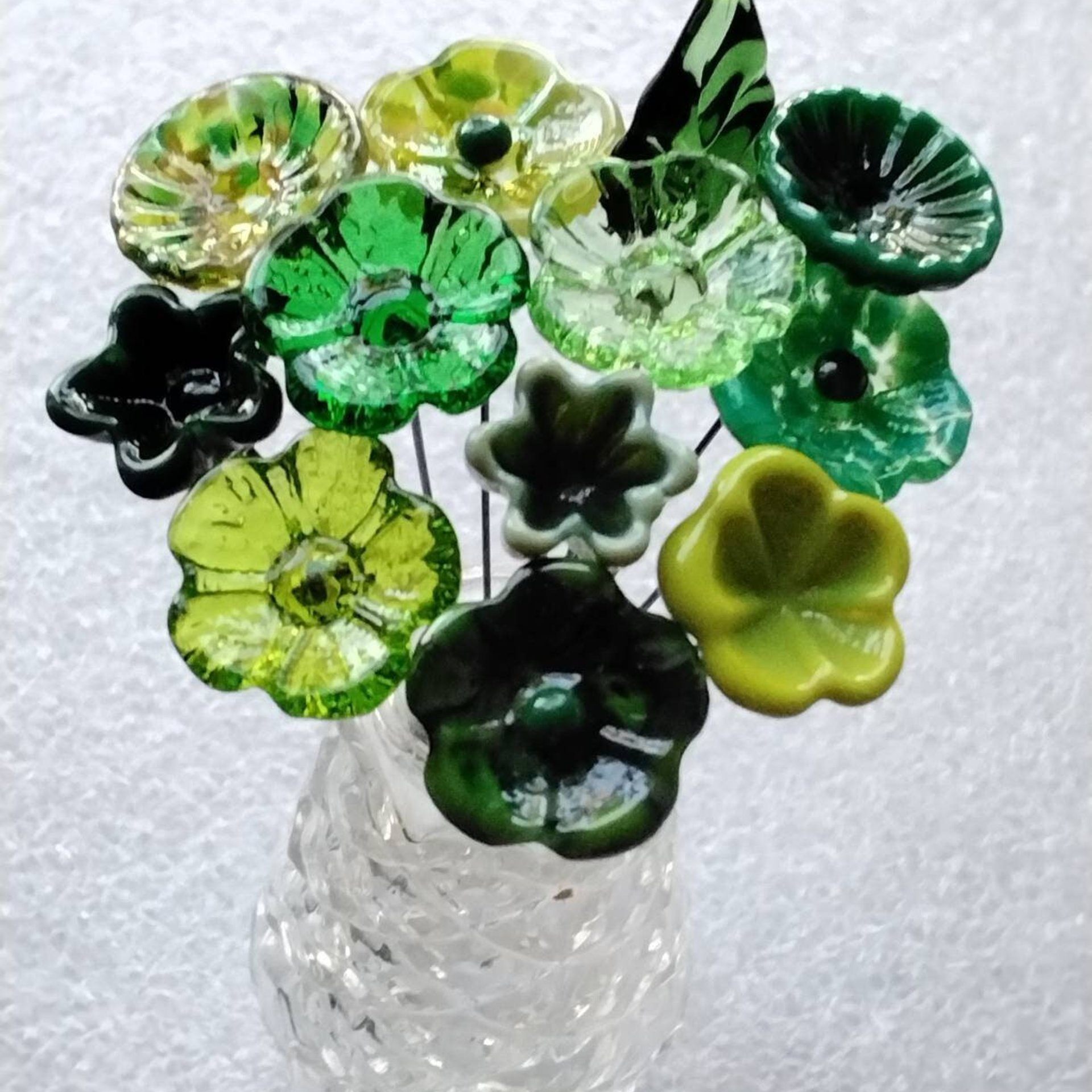 IRISH CELTIC Bouquet ~ glass flower bouquet, tiny small miniature glass flowers; individually crafted lampwork, irish gift, greenspace curio