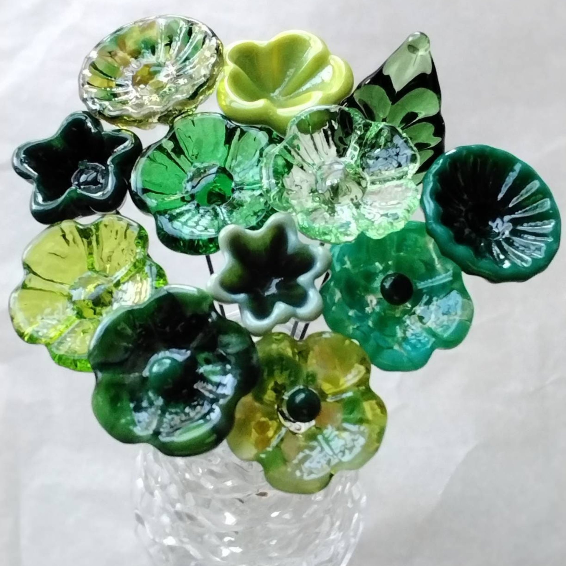 IRISH CELTIC Bouquet ~ glass flower bouquet, tiny small miniature glass flowers; individually crafted lampwork, irish gift, greenspace curio