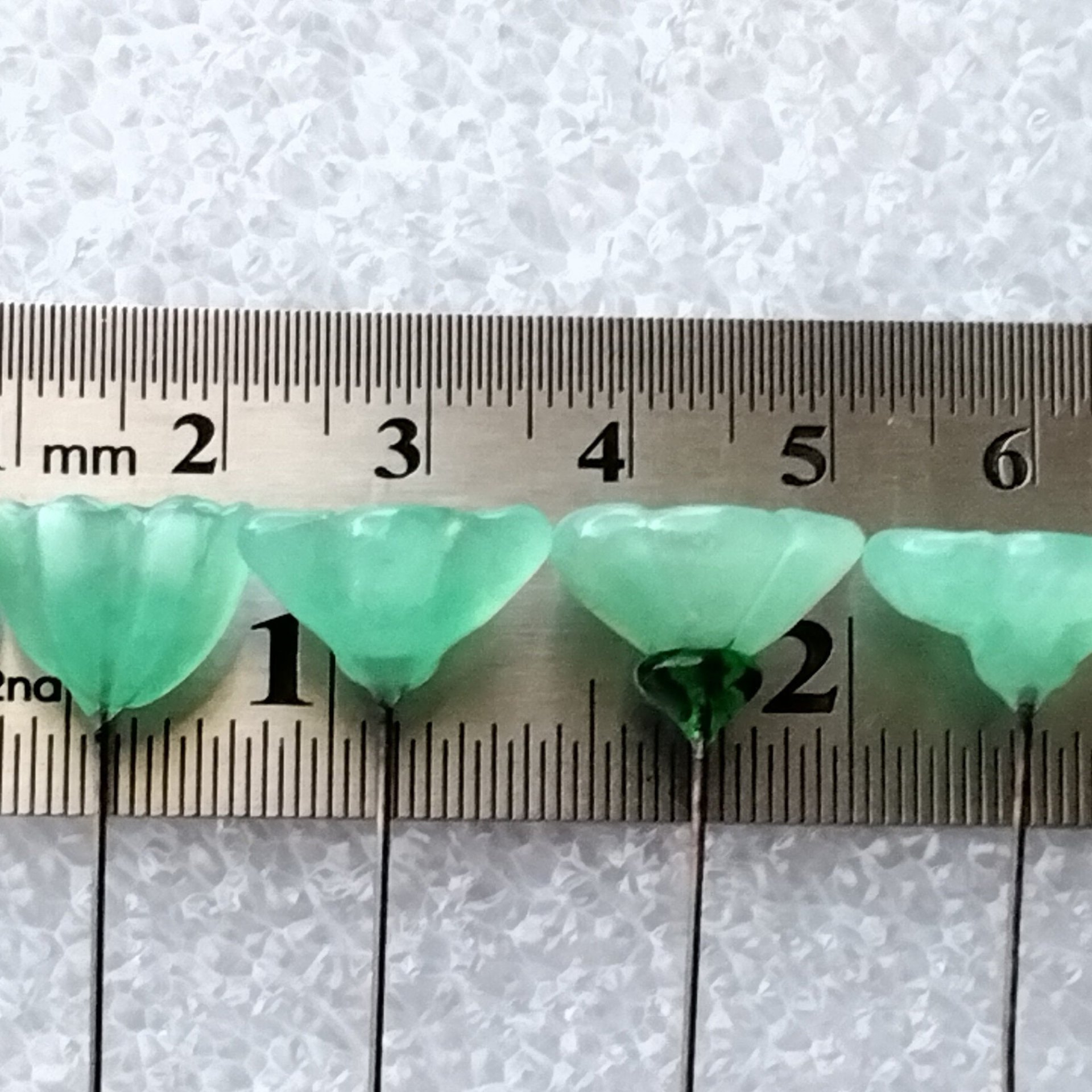 Jadeite Green Glass Flower Bouquet; set/12 tiny small mini glass flowers; handcrafted lampwork flowers vintage on 5inch stainless steel wire