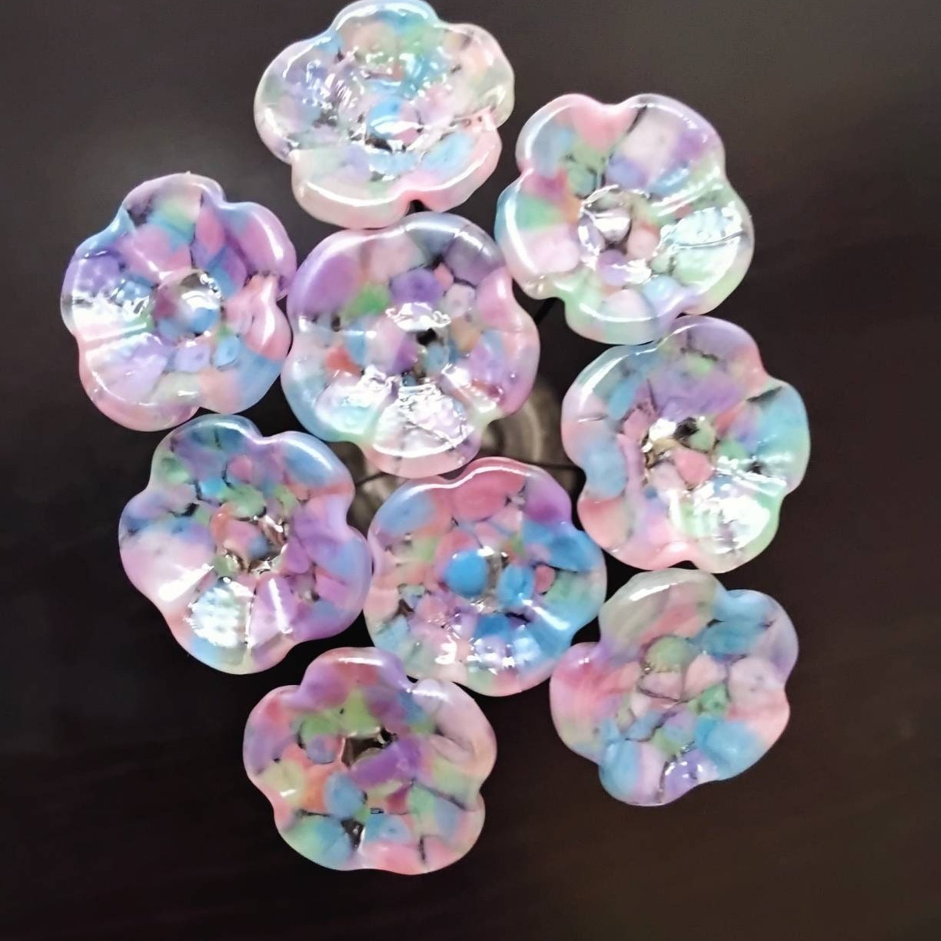 SPRING PASTELS glass flowers tiny small mini glass flowers on wire; handmade lampwork, jewelry, mixed media, gifts, bouquets, wedding decor