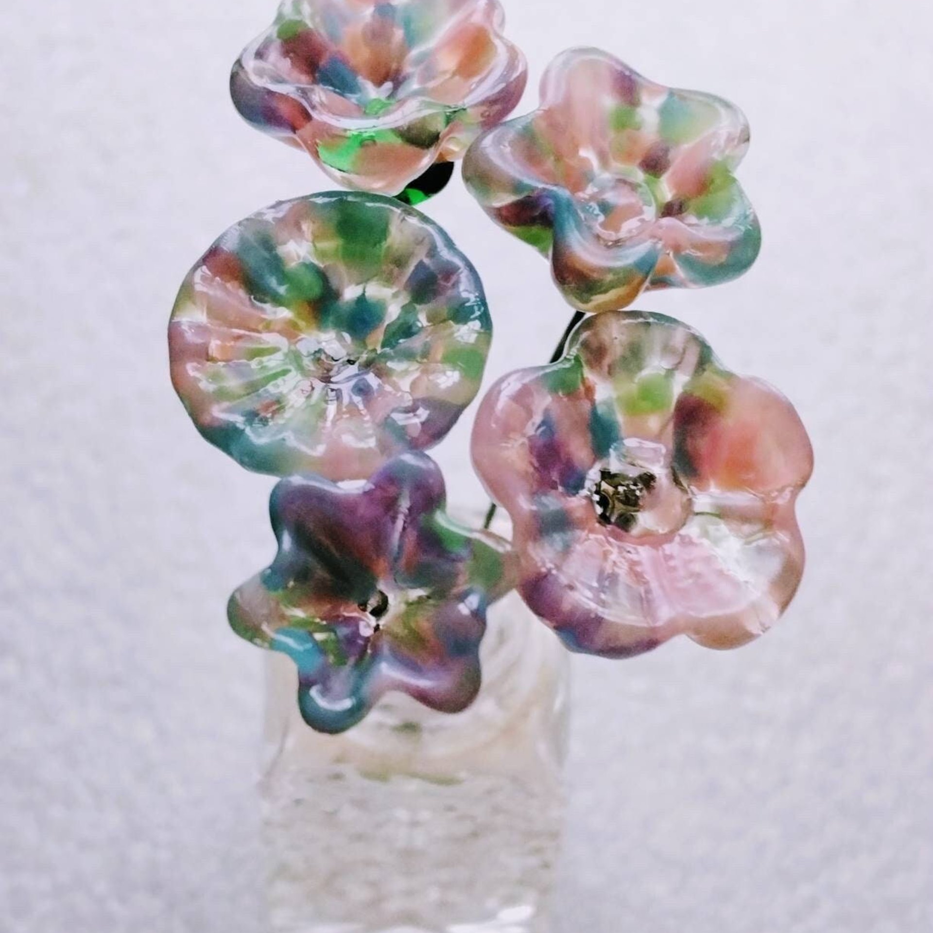 SPRING PASTELS glass flowers tiny small mini glass flowers on wire; handmade lampwork, jewelry, mixed media, gifts, bouquets, wedding decor
