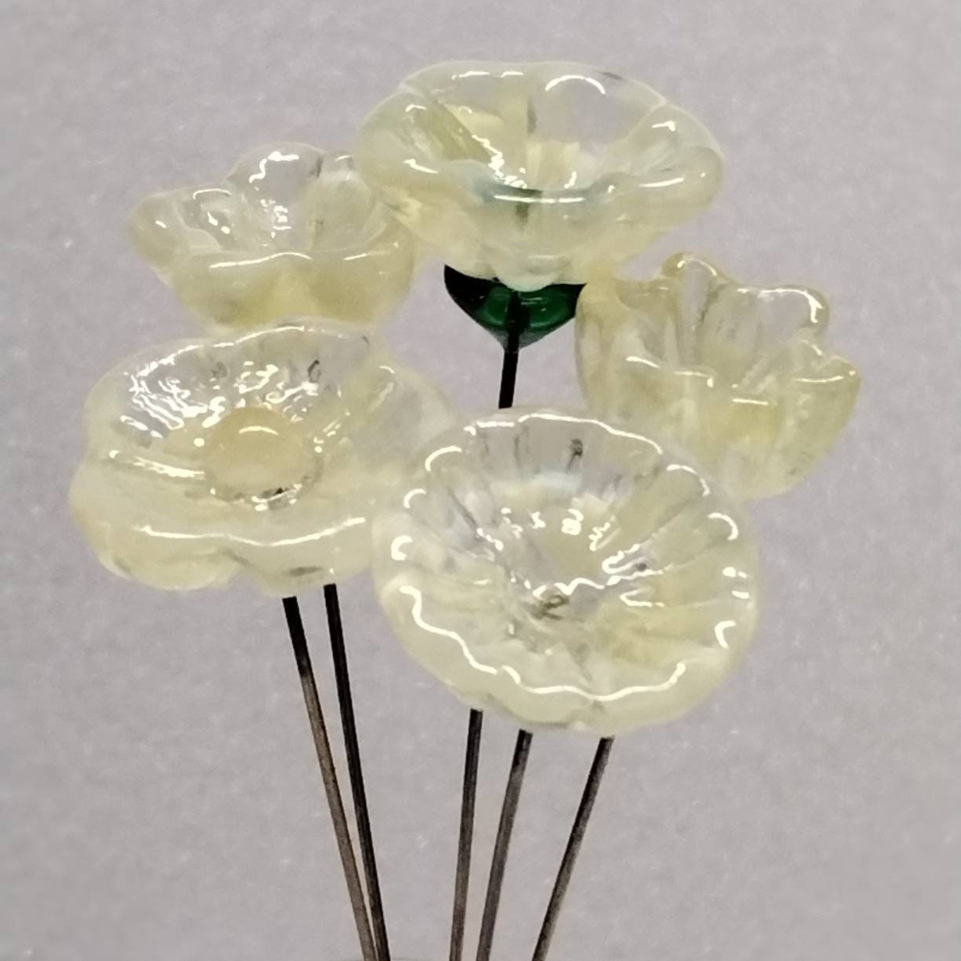 LEMONADE MOTTLE glass flower headpins ~ tiny small mini glass flowers on wire; individually crafted lampwork UV glow reactive!