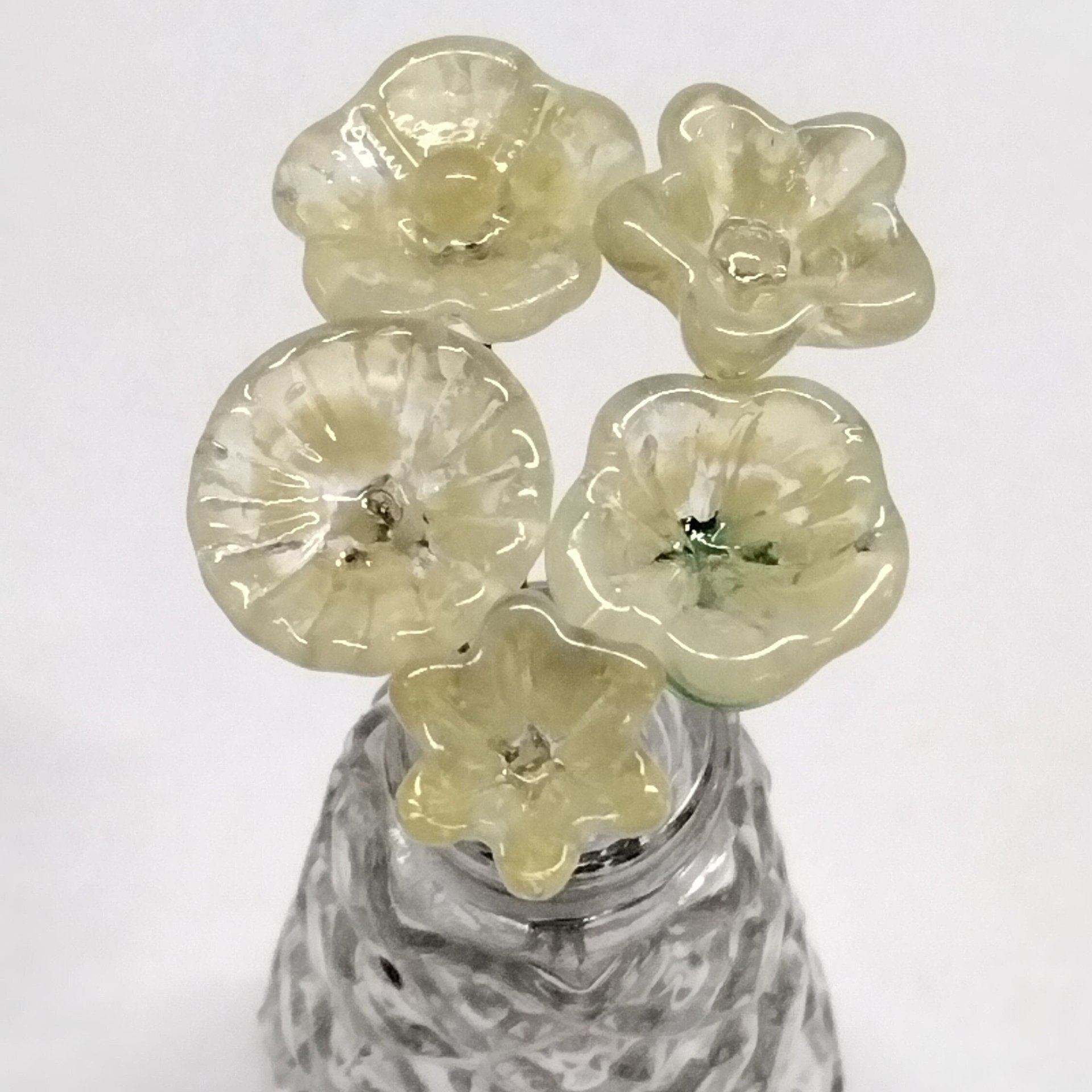 LEMONADE MOTTLE glass flower headpins ~ tiny small mini glass flowers on wire; individually crafted lampwork UV glow reactive!