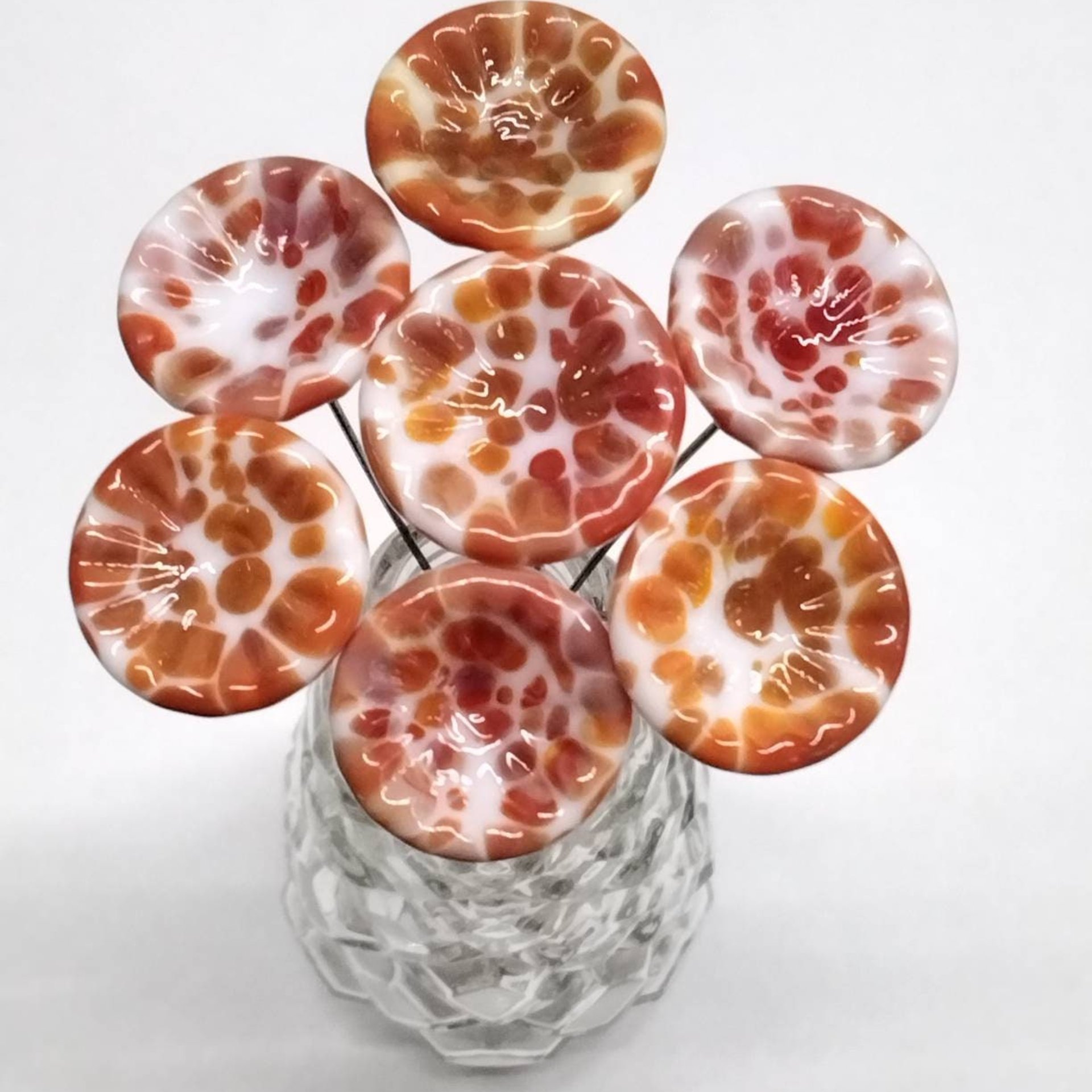 CORAL SPRINKLE SURPRISE miniature flower glass headpins; tiny small mini glass flowers on wire; individually crafted lampwork, jewelry, gift