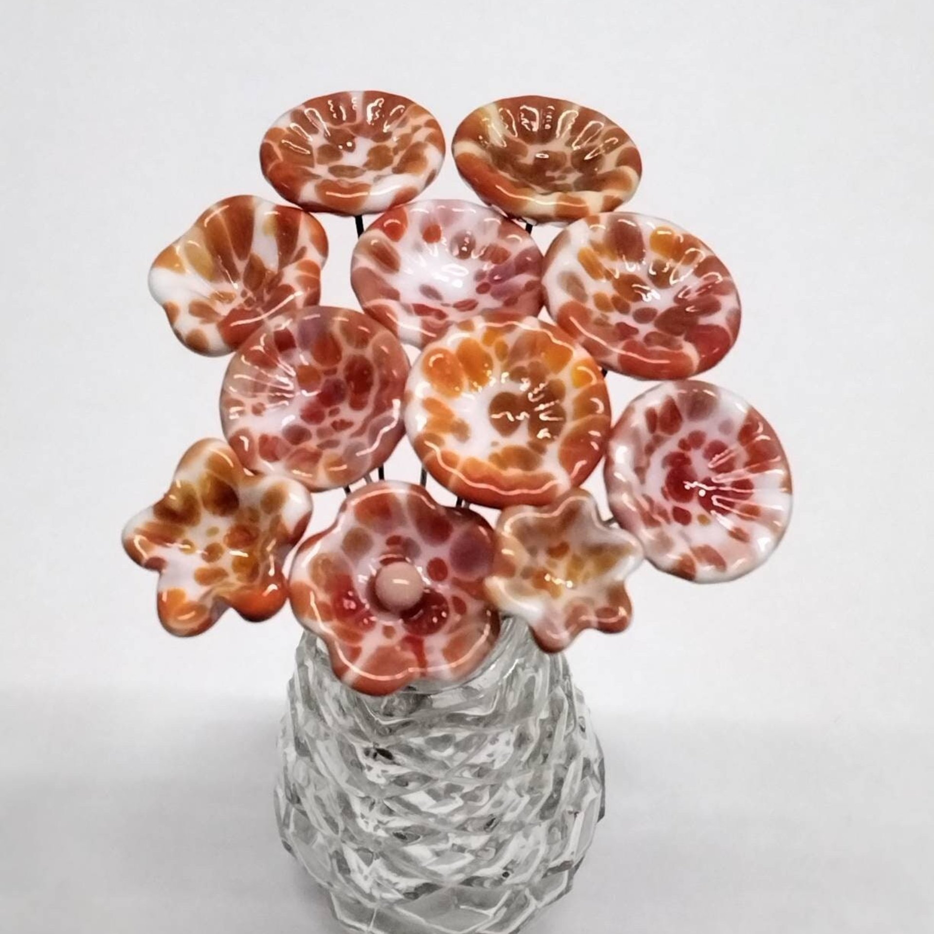 CORAL SPRINKLE SURPRISE miniature flower glass headpins; tiny small mini glass flowers on wire; individually crafted lampwork, jewelry, gift