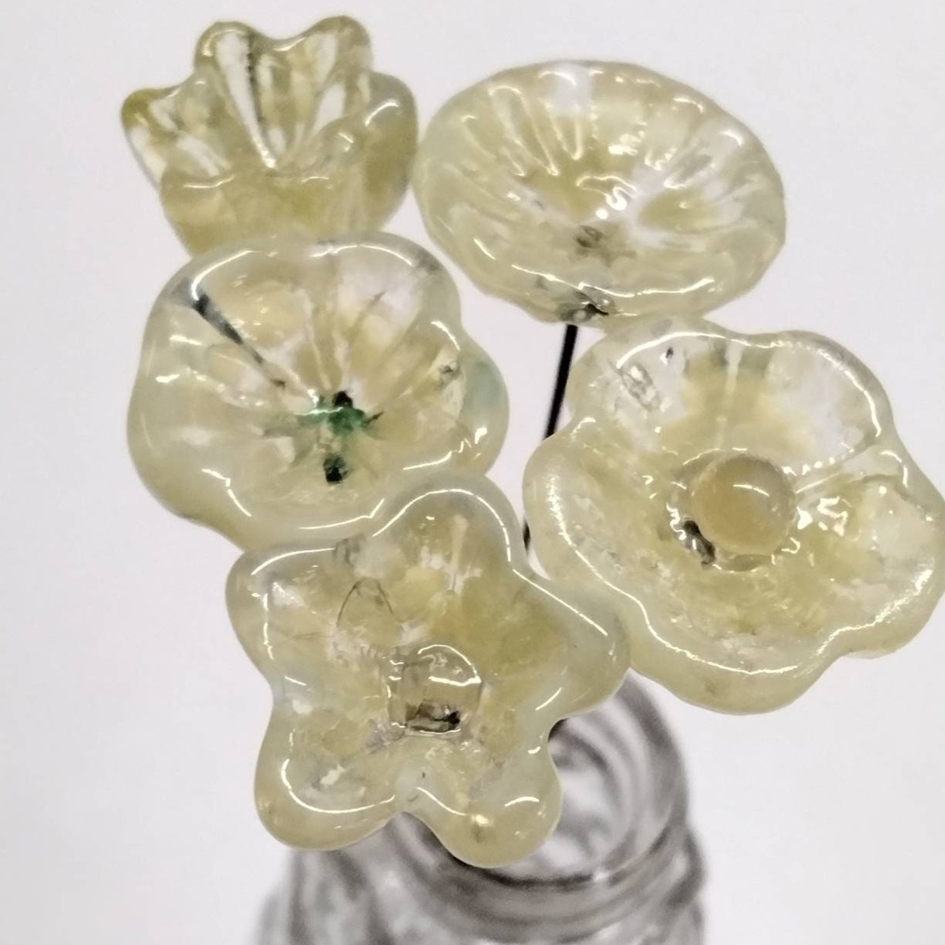 LEMONADE MOTTLE glass flower headpins ~ tiny small mini glass flowers on wire; individually crafted lampwork UV glow reactive!