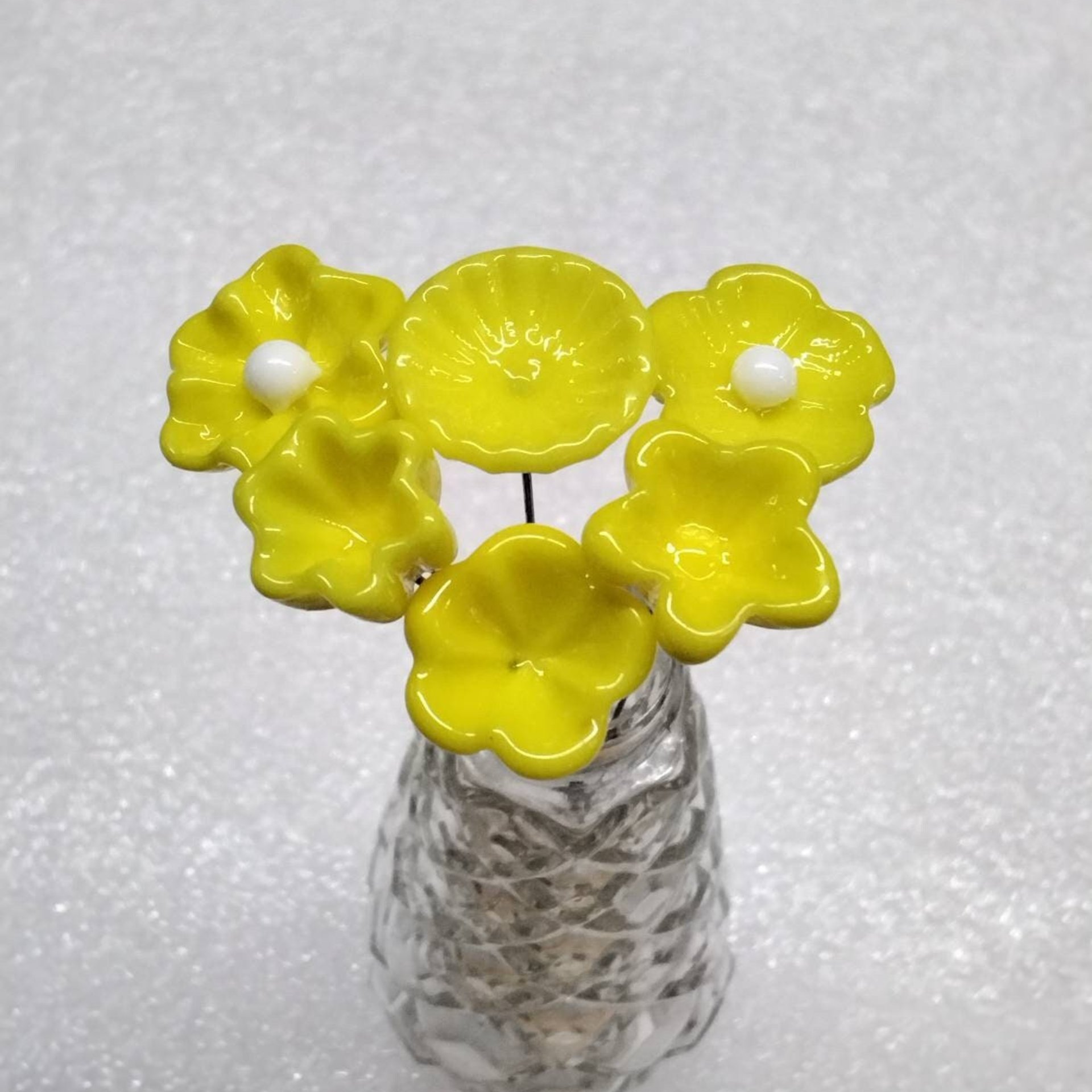 BRIGHT YELLOW glass flower headpins; tiny small mini glass flowers on wire; hancrafted lampwork, jewelry, curio, mixed media, little gift