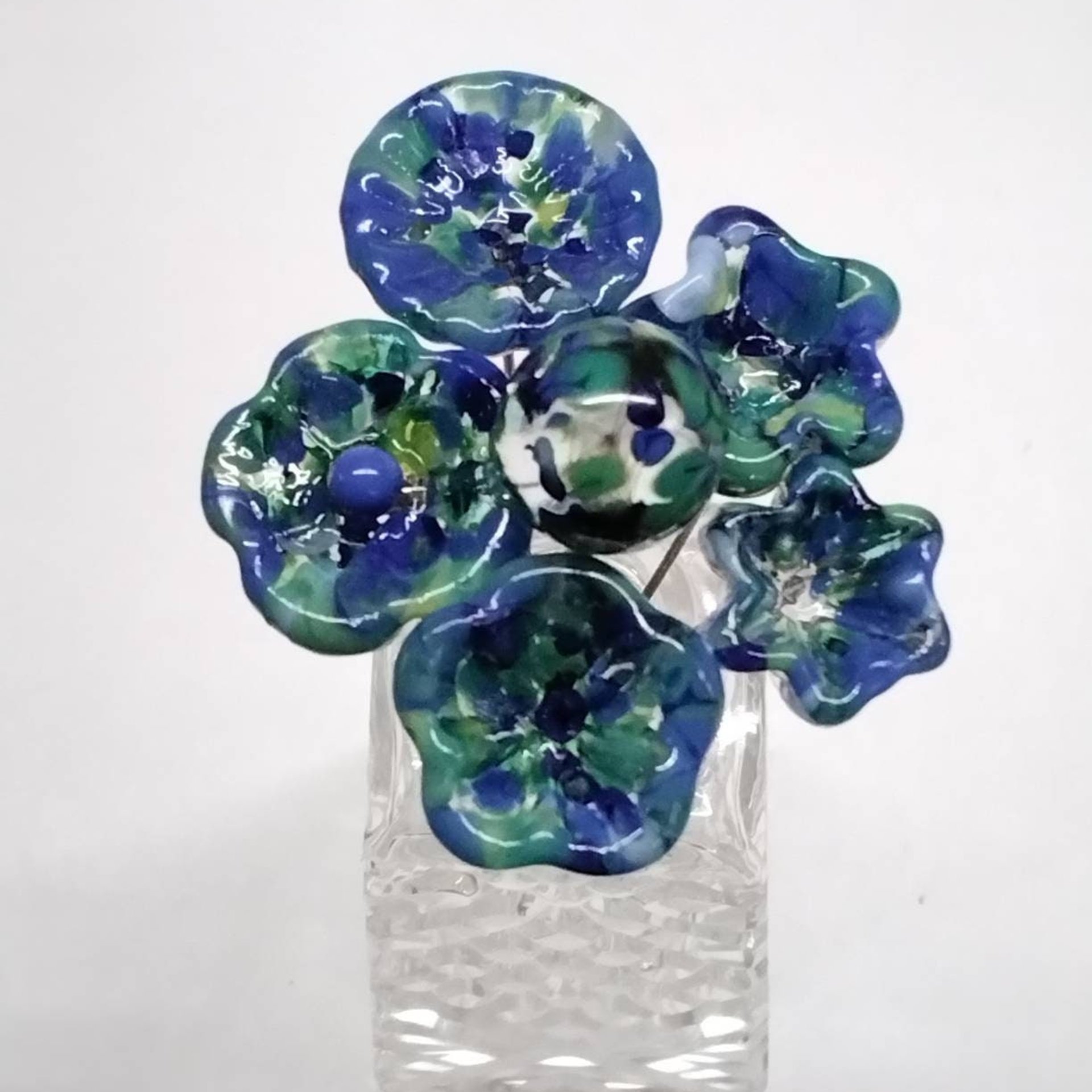 GREEN/BLUE SPRINKLES glass flower headpins, tiny small mini glass flowers on wire; handcrafted lampwork, jewelry, mixed media, wedding, gift