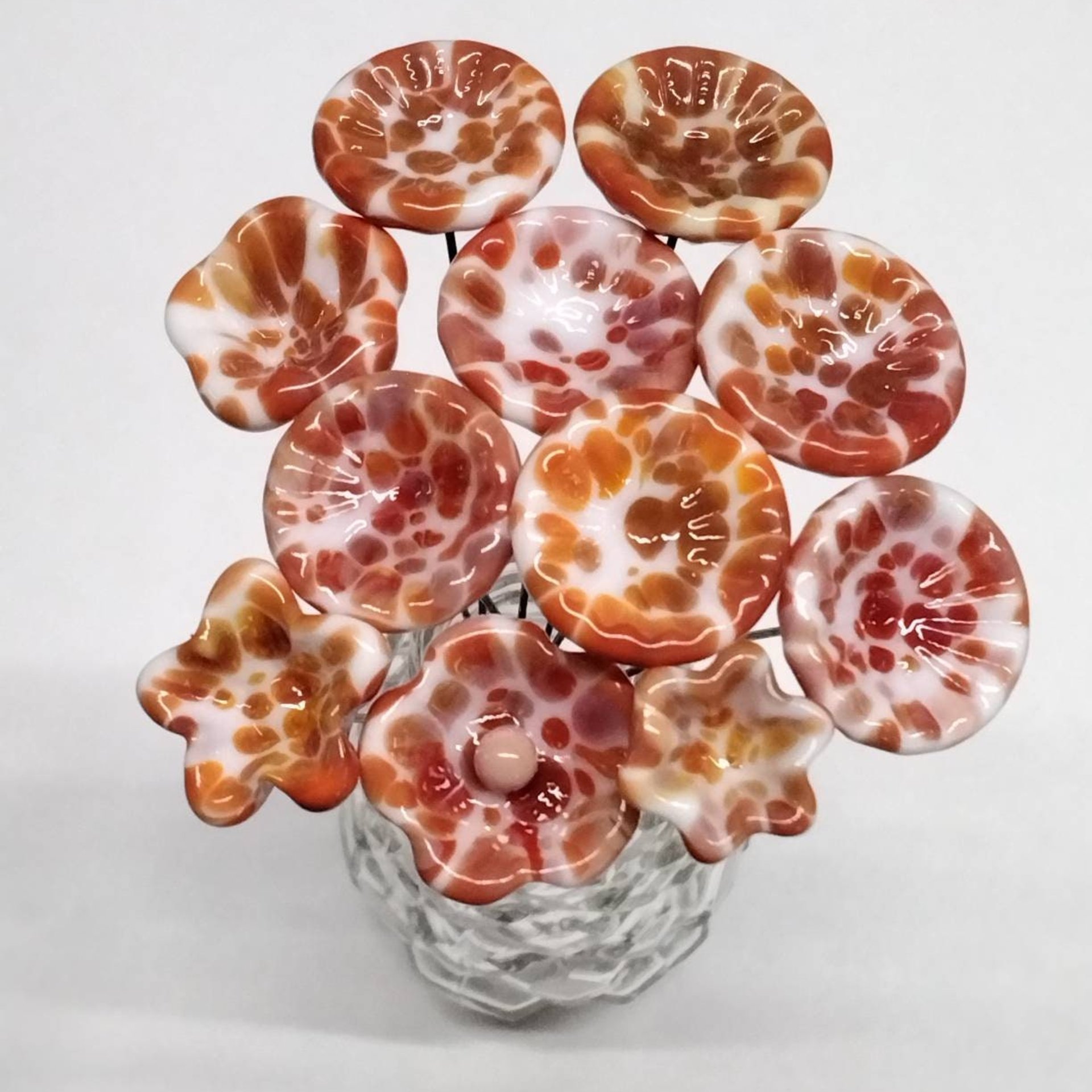 CORAL SPRINKLE SURPRISE miniature flower glass headpins; tiny small mini glass flowers on wire; individually crafted lampwork, jewelry, gift