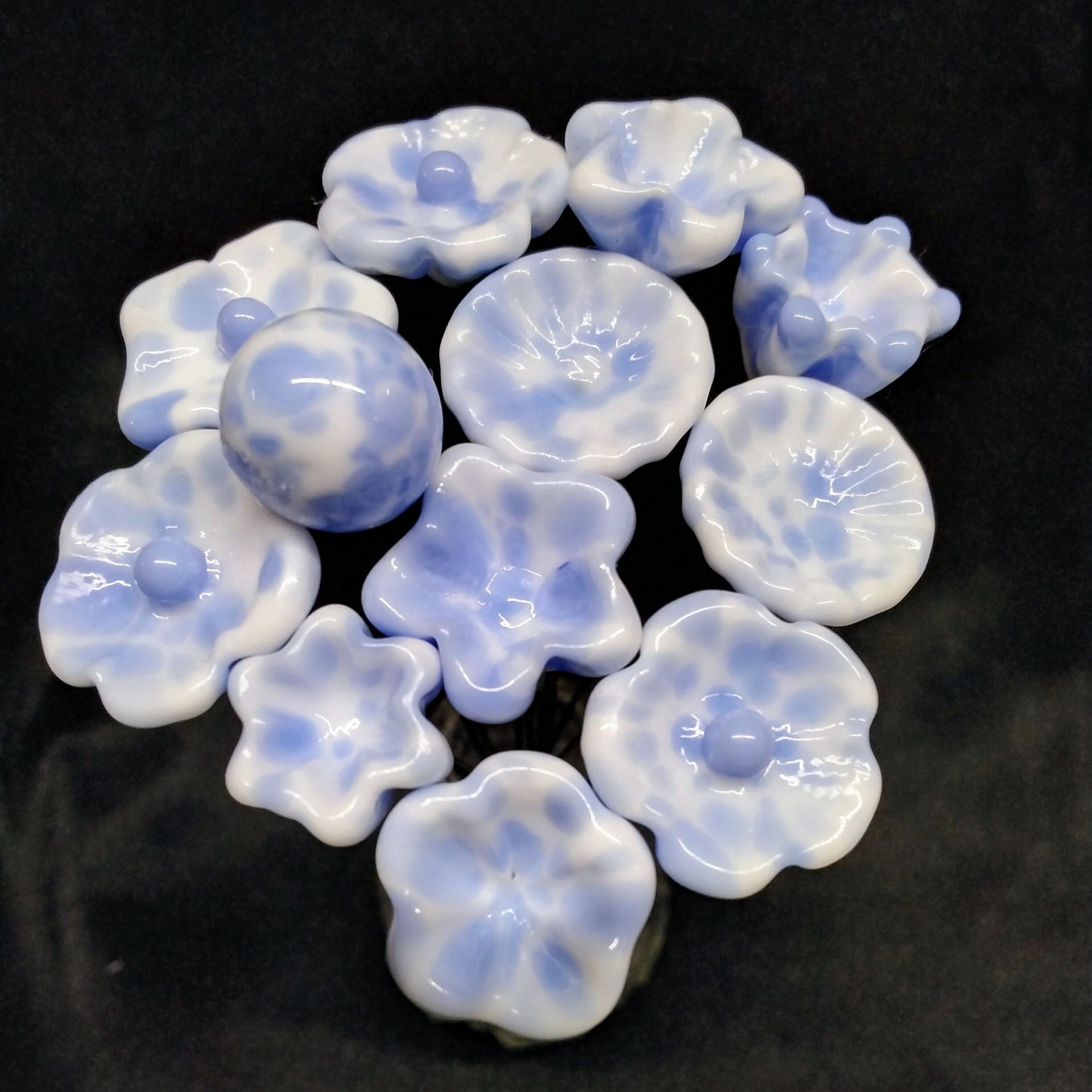 PERIWINKLE SPRINKLES glass flower headpins; tiny small mini glass flowers on wire; handcrafted lampwork, jewelry, mixed media, wedding, gift