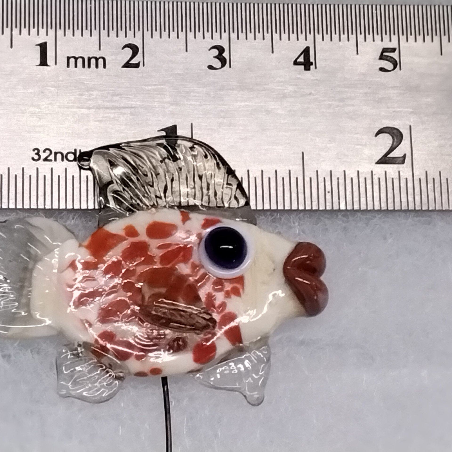New! CORAL TAN FISH glass miniature 5" high; small, tiny fish sculpture on wire  ~ tiny, small miniature glass sculpture