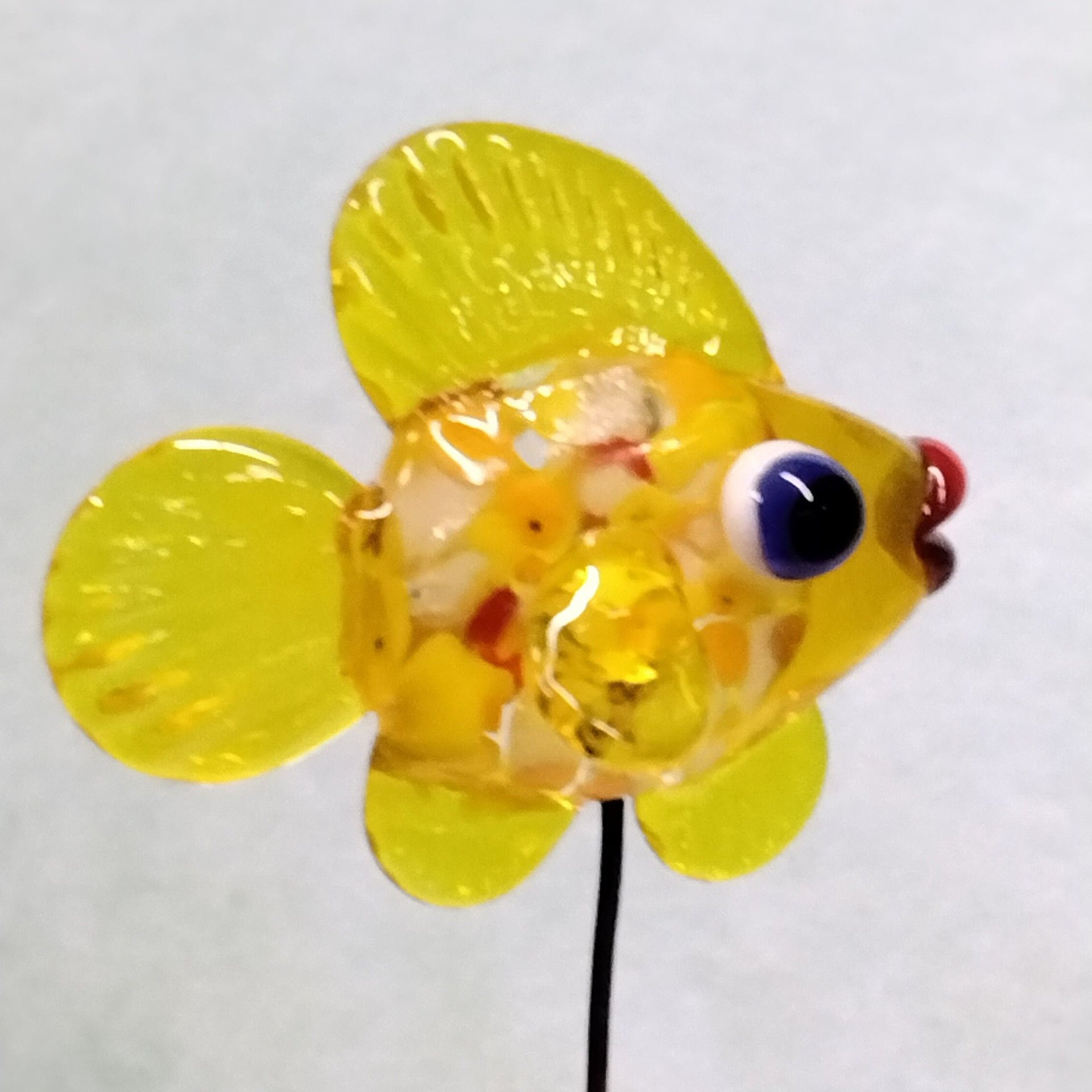 New! SUN SPRINKLES FISH glass miniature 5" high; handmade lampwork small fish sculpture on wire  ~ tiny small miniature glass sculpture